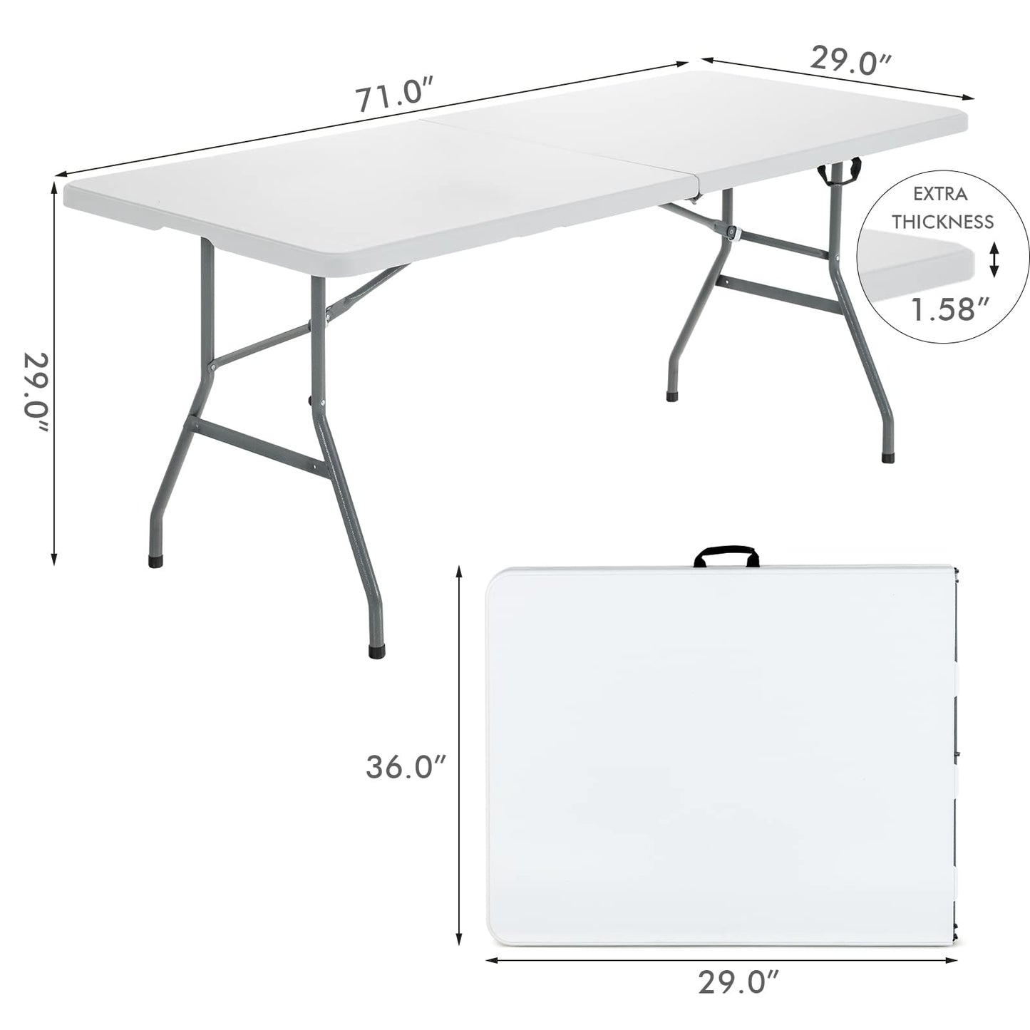Goplus 6ft Folding Table, Indoor Outdoor Foldable Plastic Folding Tables, Heavy-Duty Rectangular Fold Up Table w/Handle, Portable Utility Card Table for Picnic, Party, Dining, Camping, Beach, White