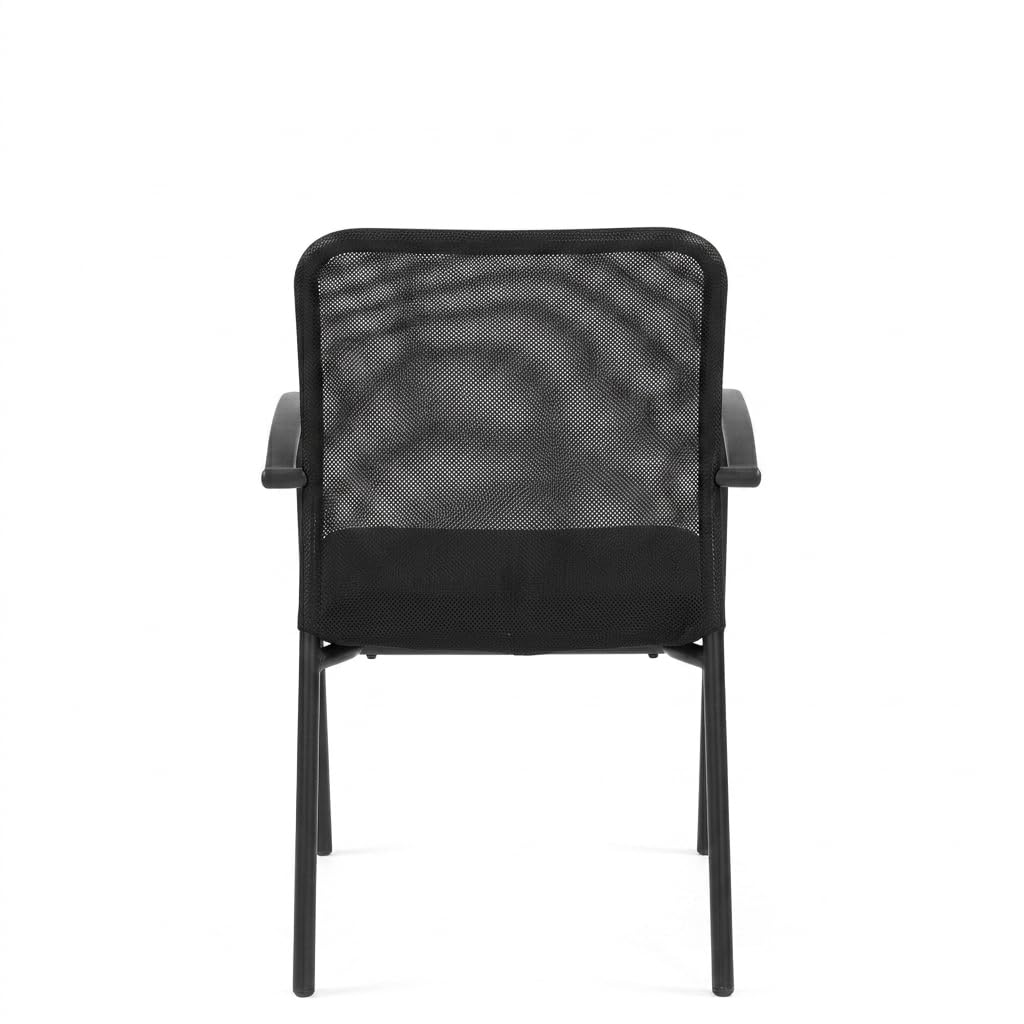 Heavy Duty Mesh Back Guest Chair, Breathable Mesh Seat, Waterfall Edge, Molded Arms, Black Four Leg Frame, GREENGUARD Certified Office Chair