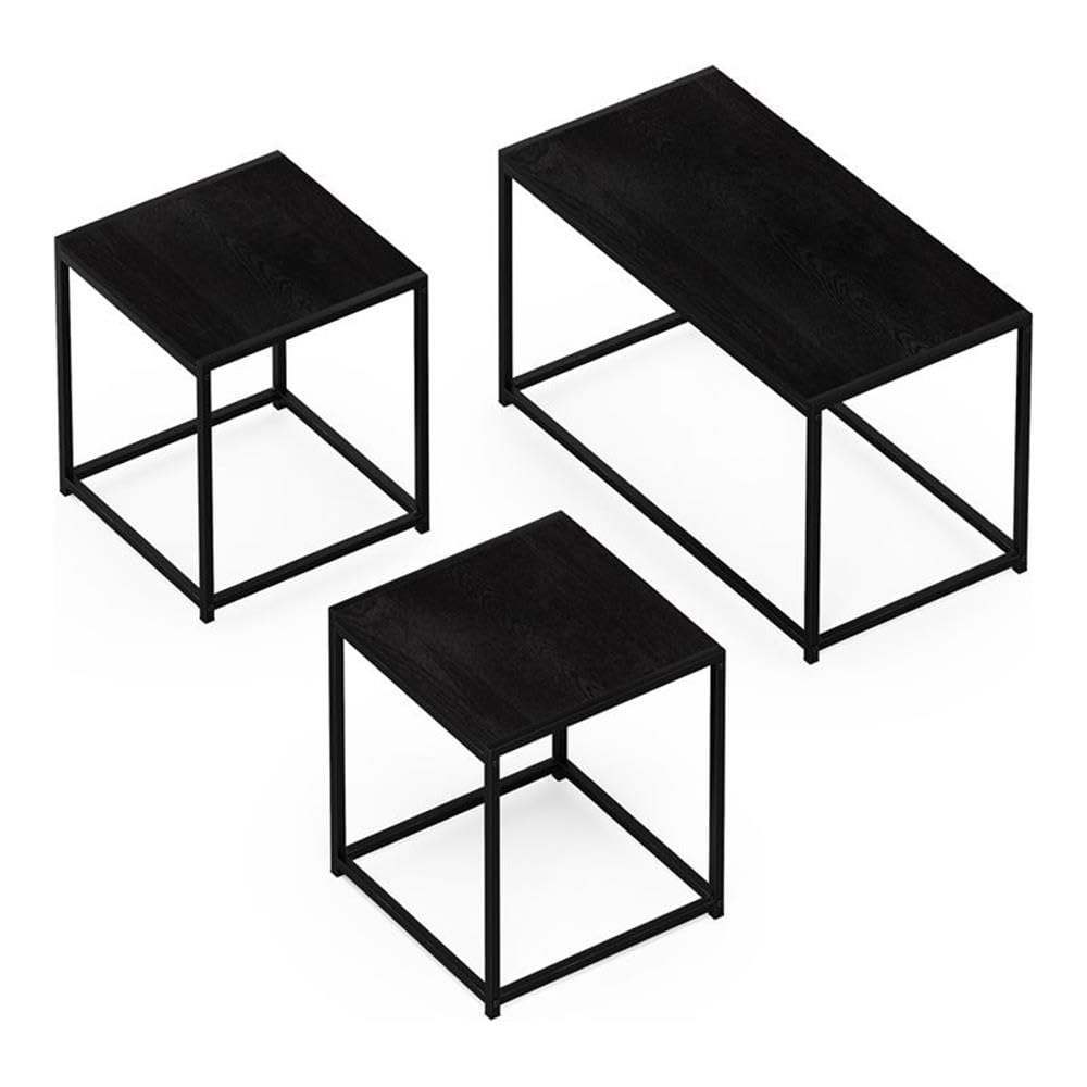 Furinno Camus Modern Living Room Coffee Table with 2 End Tables Set, Americano
