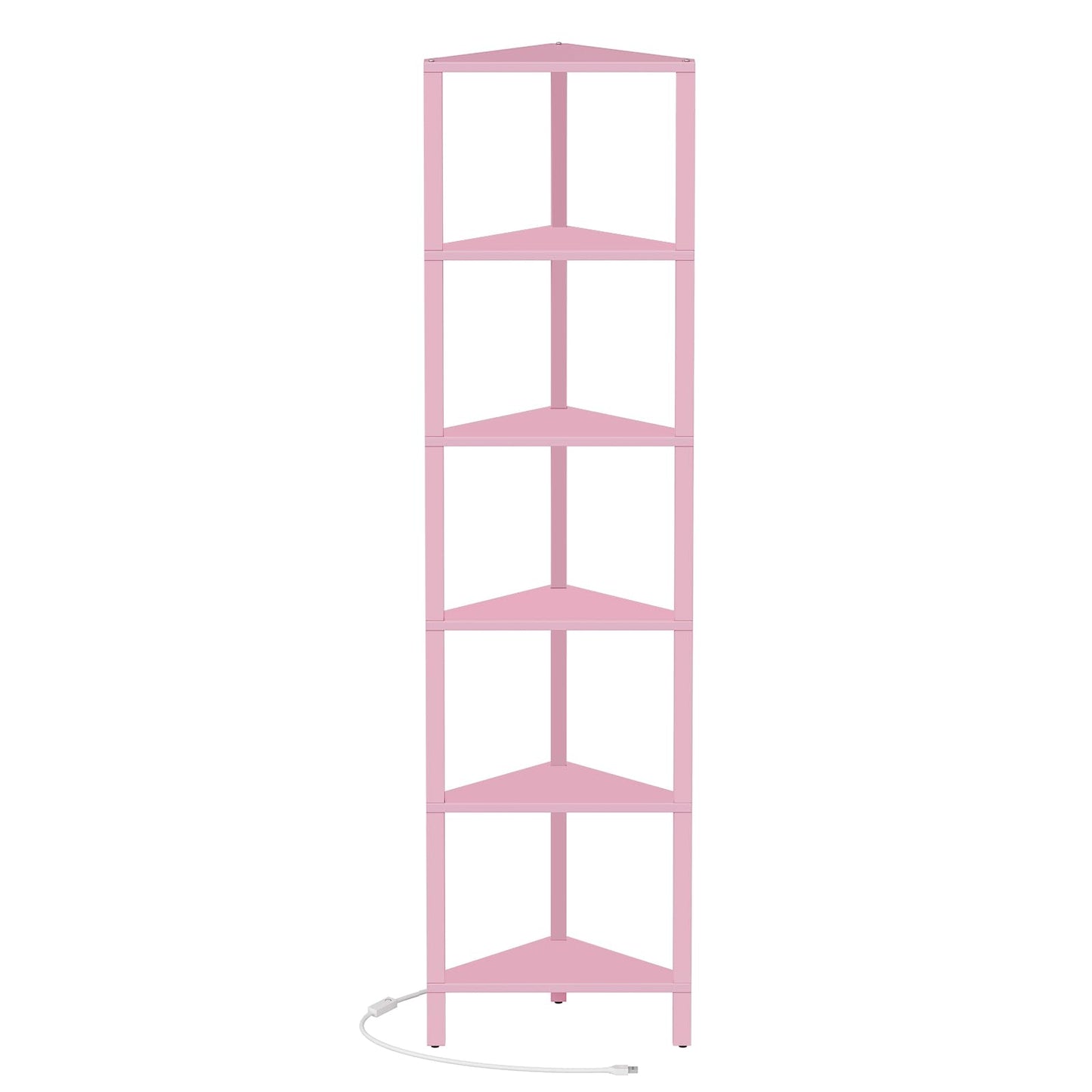 TUTOTAK Corner Shelf with LED Light, 6-Tier Corner Bookshelf for Small Space, Narrow Display Corner Shelf Stand with Storage Rack, for Living Room, Bedroom, Pink BS05BP006L