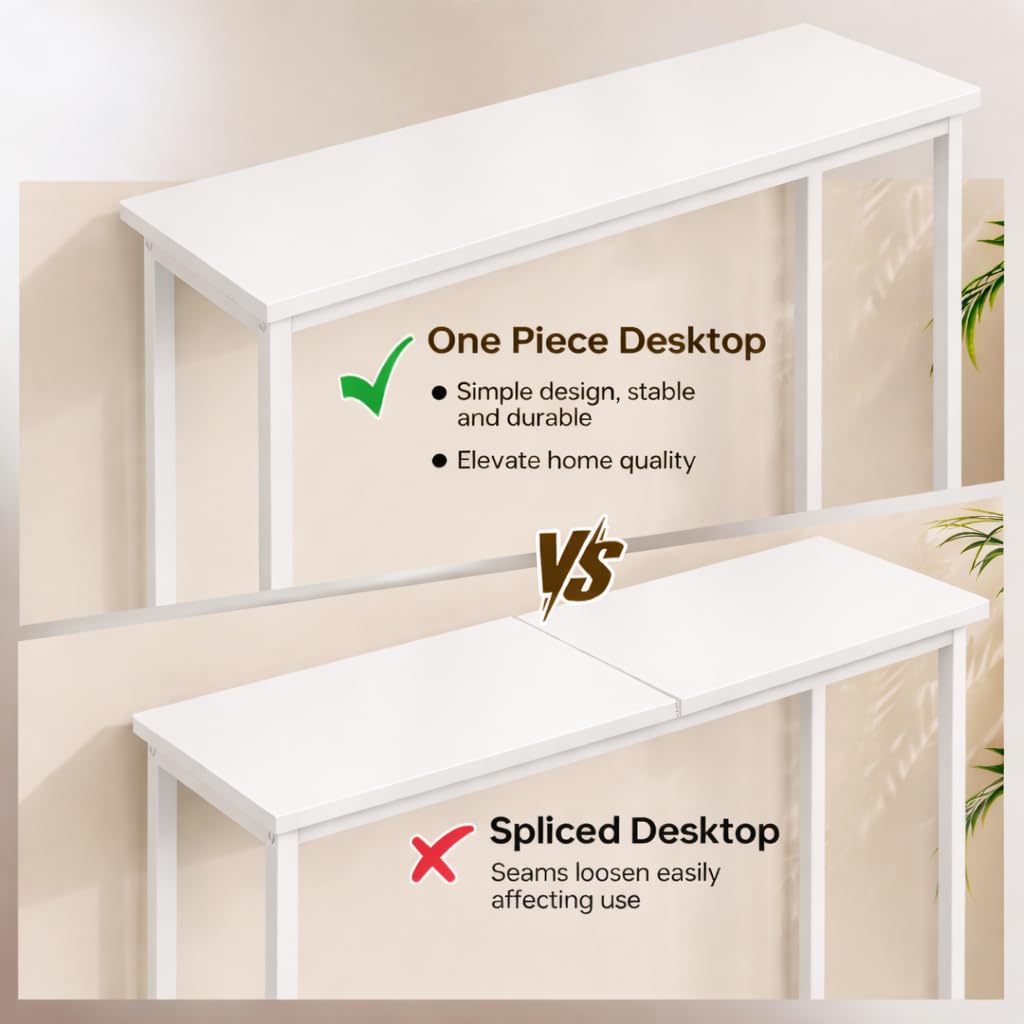 Tujurich Narrow Entryway Console Table & Sofa Side Table - Industrial Hallway Table for Small Spaces, Behind Couch Table, Multi-Functional Living Room Bedroom Office,White, 29.5" x 9.4" x 29.5"