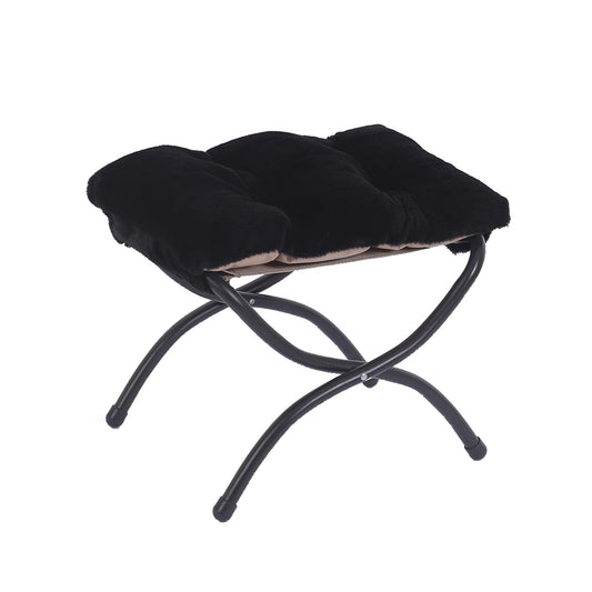 Welnow Folding Foot Stool, Upholstered Small Accent Ottoman with Detachable Thick Cotton Cushion Padded Sofa Stool and Metal Frame for Lazy Chair, Living Room, Bedroom, Plush Black
