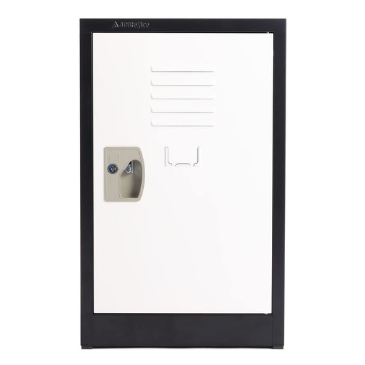 AdirOffice Kids Steel Metal Storage Locker - Heavy Duty Storage Organizer with Key and Hanging Rods - Ideal for Home, Gym & School - (24 in 1 Door, Black/White)