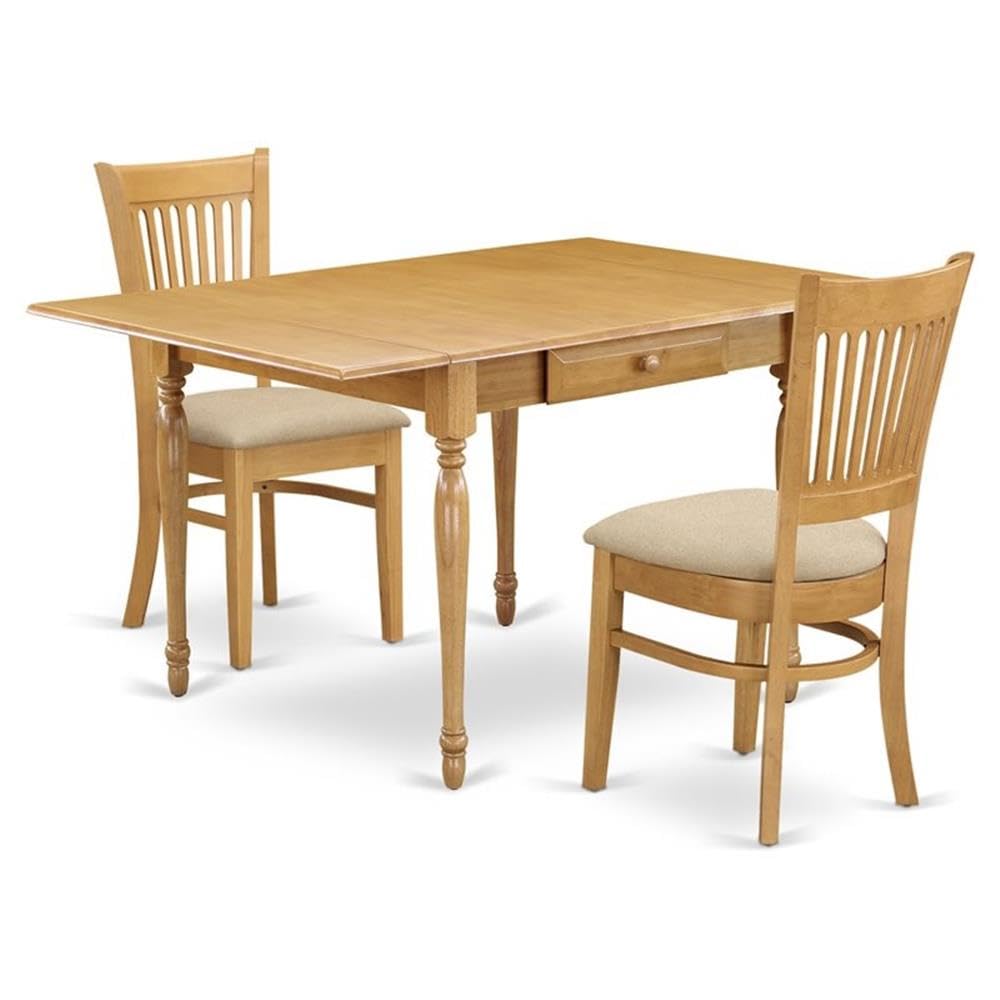 East West Furniture MZVA3-OAK-C 3 Piece Kitchen Table Set for Small Spaces Contains a Rectangle Dining Table with Dropleaf and 2 Linen Fabric Dining Room Chairs, 36x54 Inch, Oak