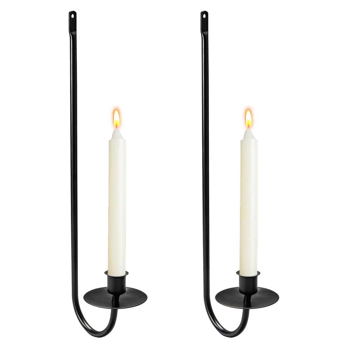 MrMrKura Wall Candle Sconces Set of 2, Metal Wall-Mounted Candle Holder for Taper Candles, Modern Wall Decoration for Farmhouse Fireplace Living Room (Black)