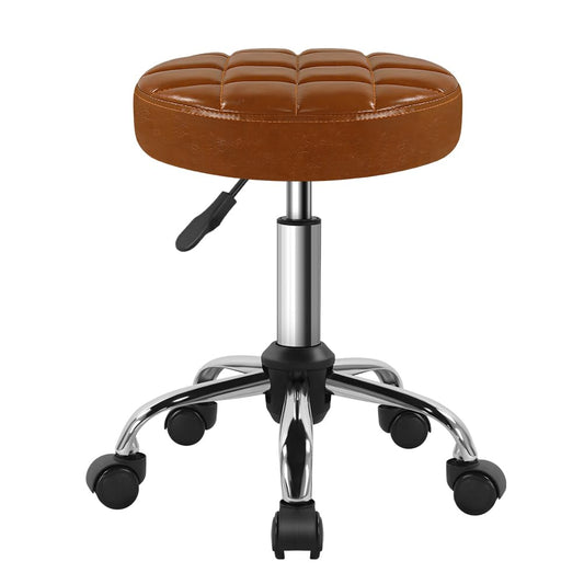 BFTOU Classic Swivel Stool with Wheel for Salon Work Home SPA Shop Height-Adjustable and Cost-Effective Rolling Stool Chair Small (Brown)