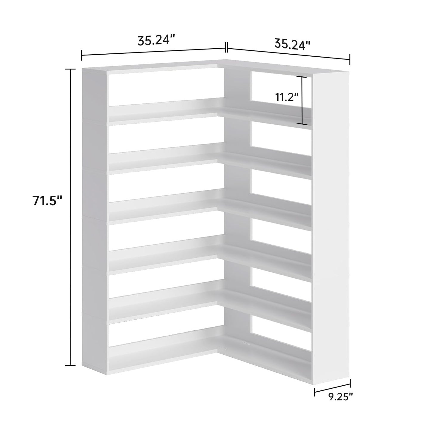 MXV 71.5" Tall L-Shaped Corner Bookshelf, 6-Tier 35.2" Wide Wooden Bookcase with Storage Organizer, Display Shelf for Home, Office, Living Room (35.2")