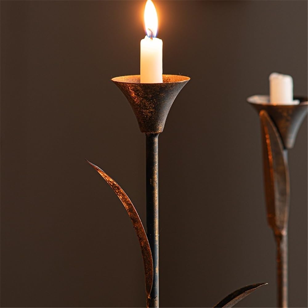 Candlestick Holders Retro Old Wrought Iron Candlestick Ornaments for Coffee Shops, Hotels, Dining Tables Candle Holders(Small)