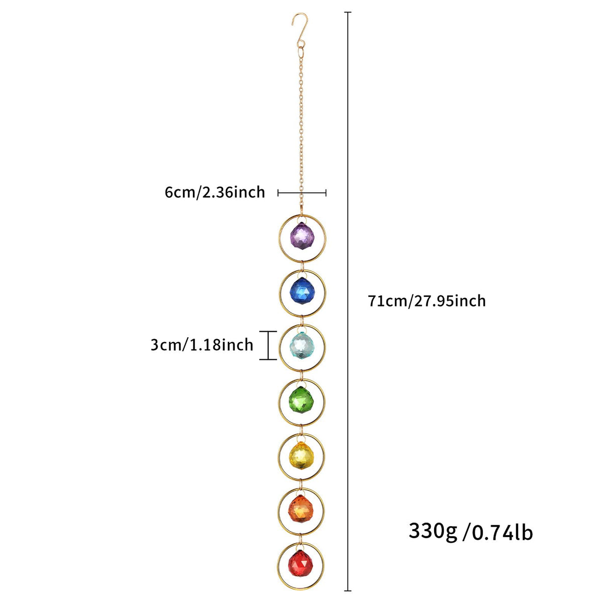 7 Chakra Crystal Suncatcher, Multi-Color, 30mm Crystal Ball Healing Decor