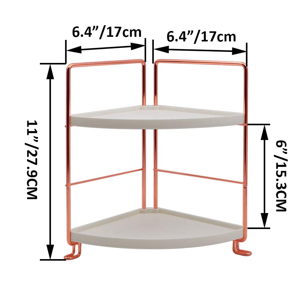 kaileyouxiangongsi 2-Tier Bathroom Countertop Organizer - Vanity Tray Cosmetic & Makeup Storage- Kitchen Spice Rack Standing Shelf - Corner Storage Shelf, Rose Gold