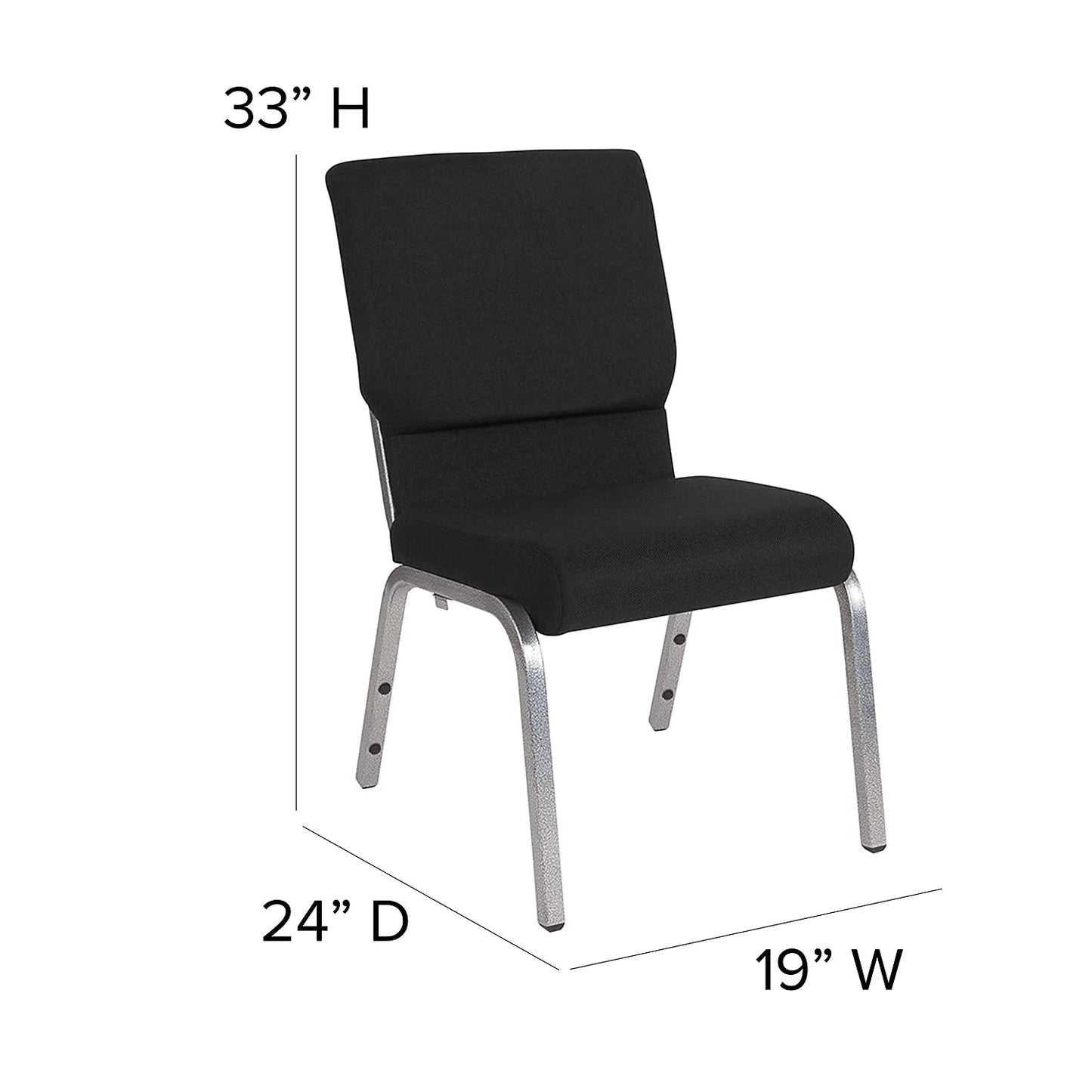 Flash Furniture 4 Pack HERCULES Series 18.5''W Stacking Church Chair in Black Fabric - Silver Vein Frame