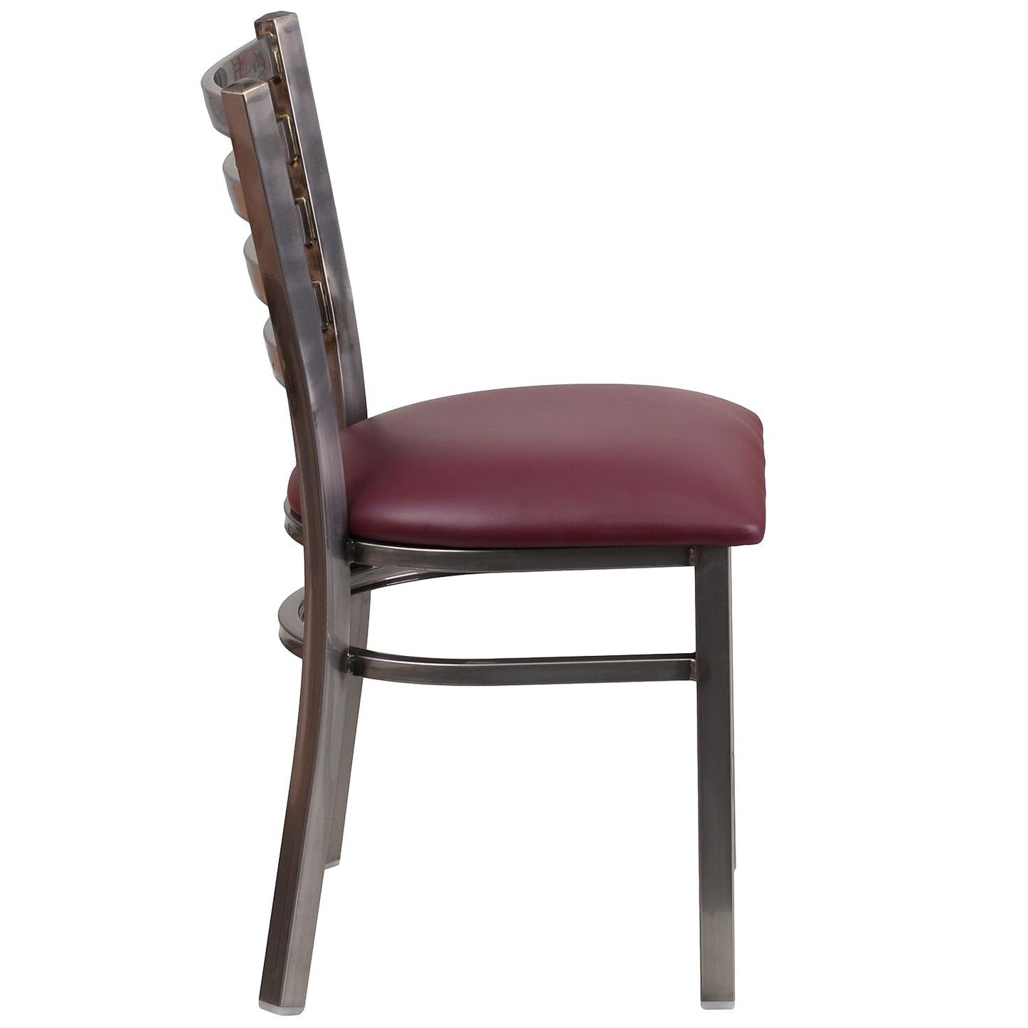 Flash Furniture HERCULES Series Clear Coated Ladder Back Metal Restaurant Chair - Burgundy Vinyl Seat