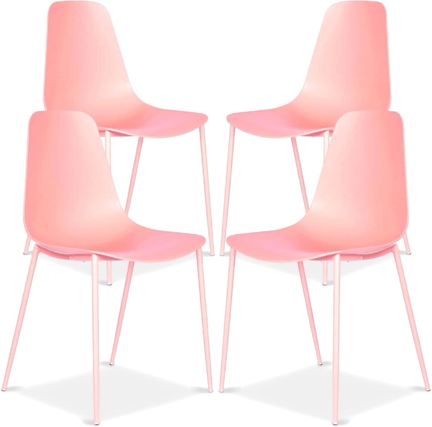Poly & BARK Isla Modern Kitchen Chairs Set of 4 - Plastic Dining Chair with Metal Legs - Quick Assembly Simple Cafe Chairs Plastic for Indoor or Outdoor - Blush Pink