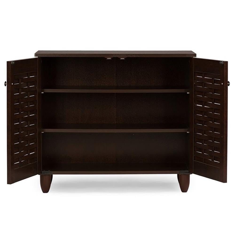 Baxton Studio Winda Modern and Contemporary 2-Door Dark Brown Wooden Entryway Shoes Storage Cabinet