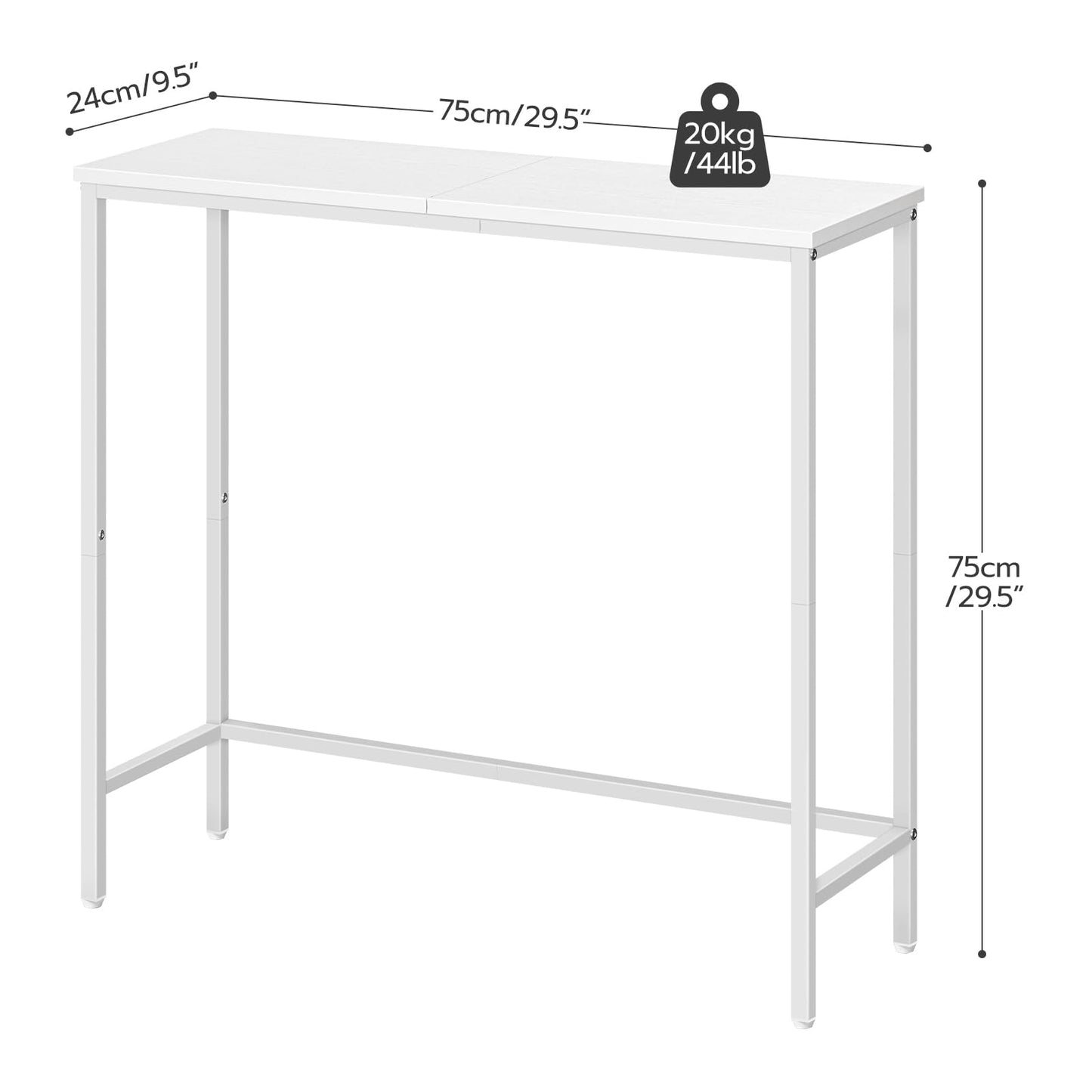 HOOBRO Narrow Console Table, 29.5" Small Entryway Table, Thin Sofa Table, Side Table, Display Table, for Hallway, Bedroom, Living Room, Foyer, White WW75XG01