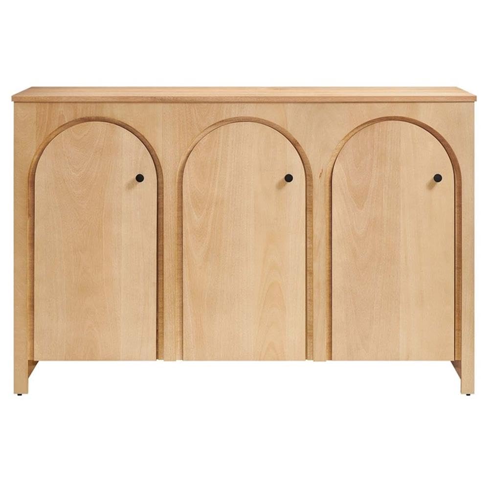 Modway Appia 53.4 Inch 3 Door Storage Cabinet in Oak Wood Veneer - Arched Door Accent Credenza - Modern Sideboard - Adjustable Shelf Buffet - Mid-Century Storage Furniture - Console TV Stand