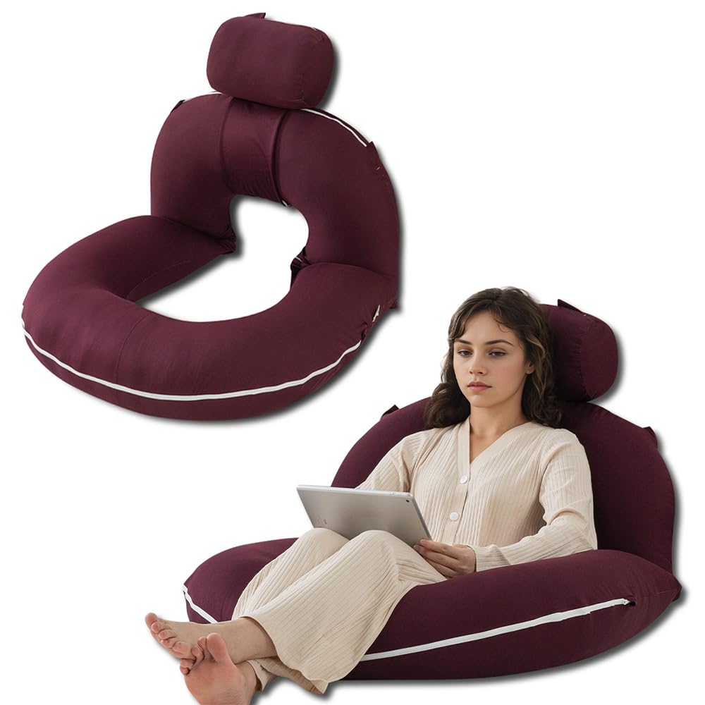 INSEN Reading Pillow, Back Pillow for Sitting in Bed for Reading, Nurse & Relax, Reading Pillow for Adults, Moms & Kids, Sit Up Pillow for Bed, Dark Purple