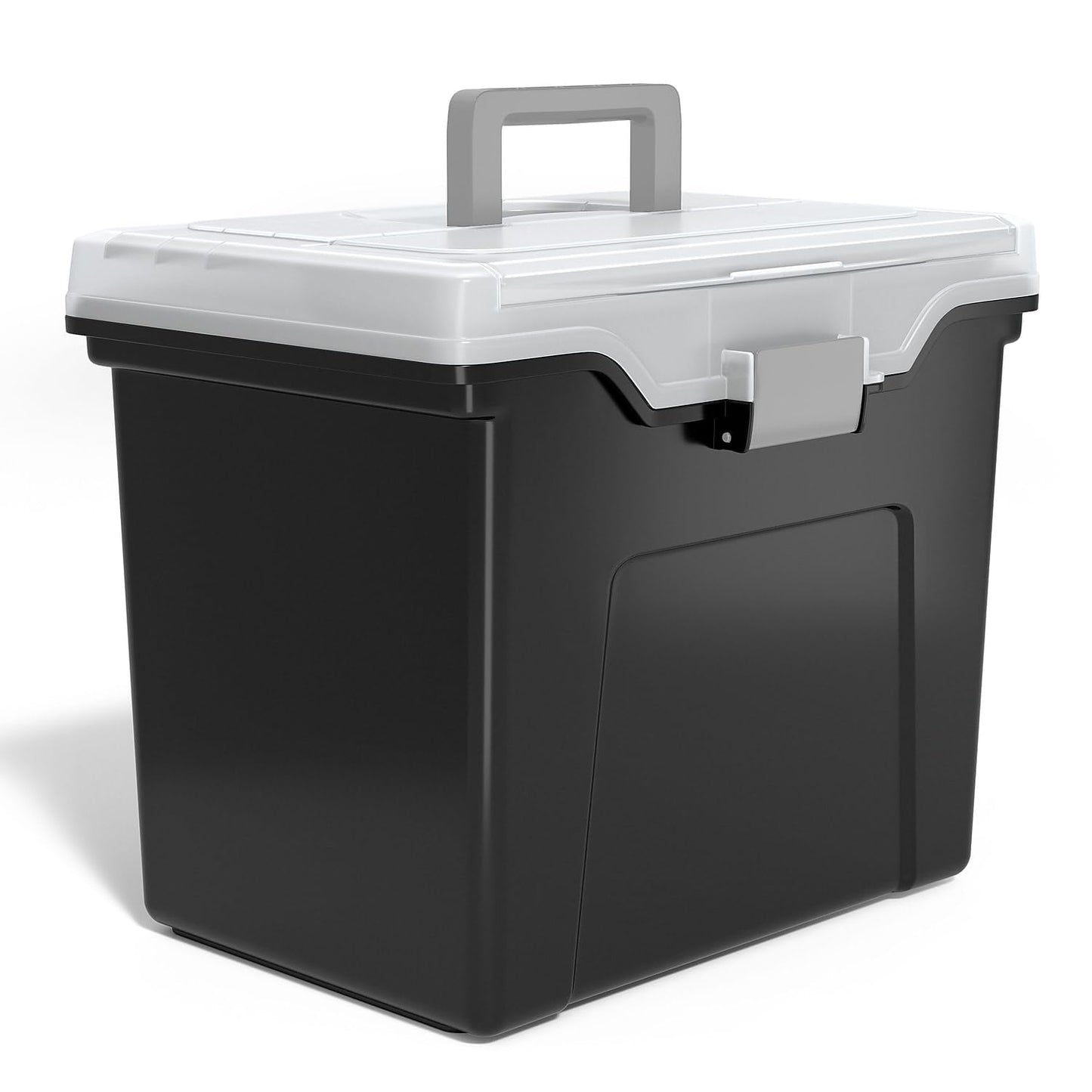 STAPLES File Folder Tote, Portable Filing Box for Letter SIze Hanging Folders, Security Latch & Built-In Lid Organizer, Black/Clear
