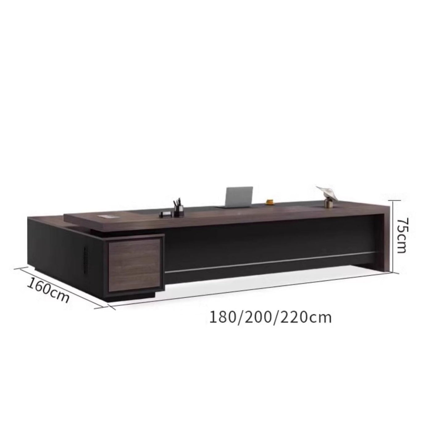 LSIGHTUS 71" Brown Large Modern Executive Office Desk, Wood Computer Desk with Lateral Cabinet Writing Study Table Business Furniture Set for CEO or Home