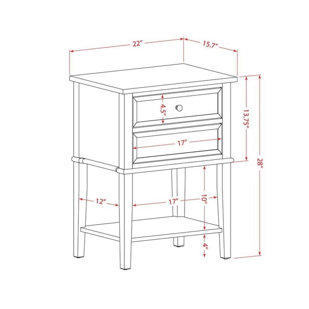 East West Furniture VL-12-ET Valencia Night Stand - Rectangle End Table with 2 Drawers for Bedroom, 16x22 Inch Inch, Clover Green