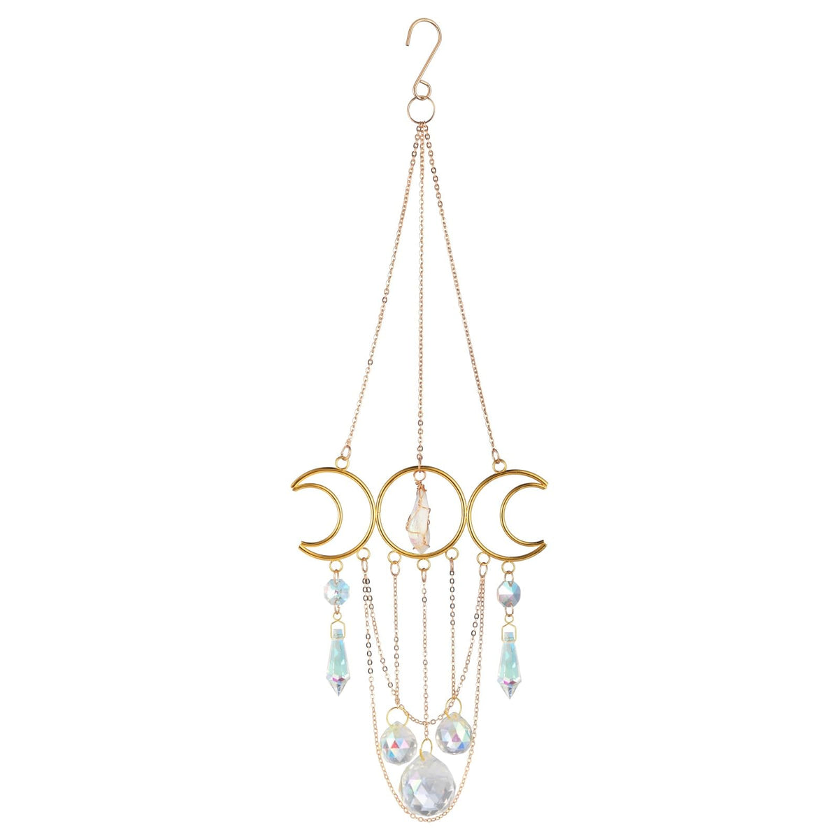 Bohemian Moon Crystal Suncatcher, Hanging Crystal Decoration for Window