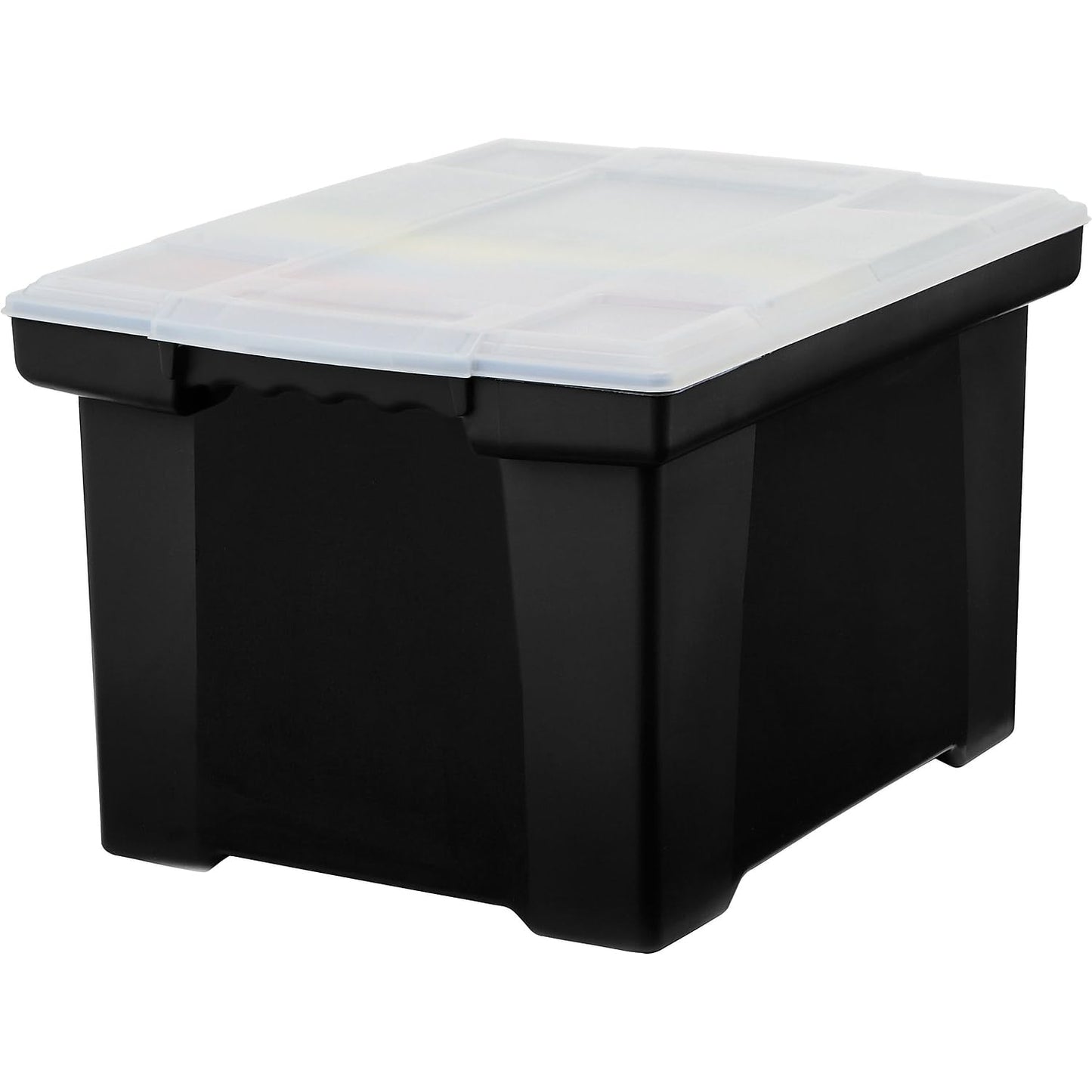 Storex Plastic File Tote Storage Box with Snap-On Lid, Letter/Legal Size, Black/Silver (61528U01C)