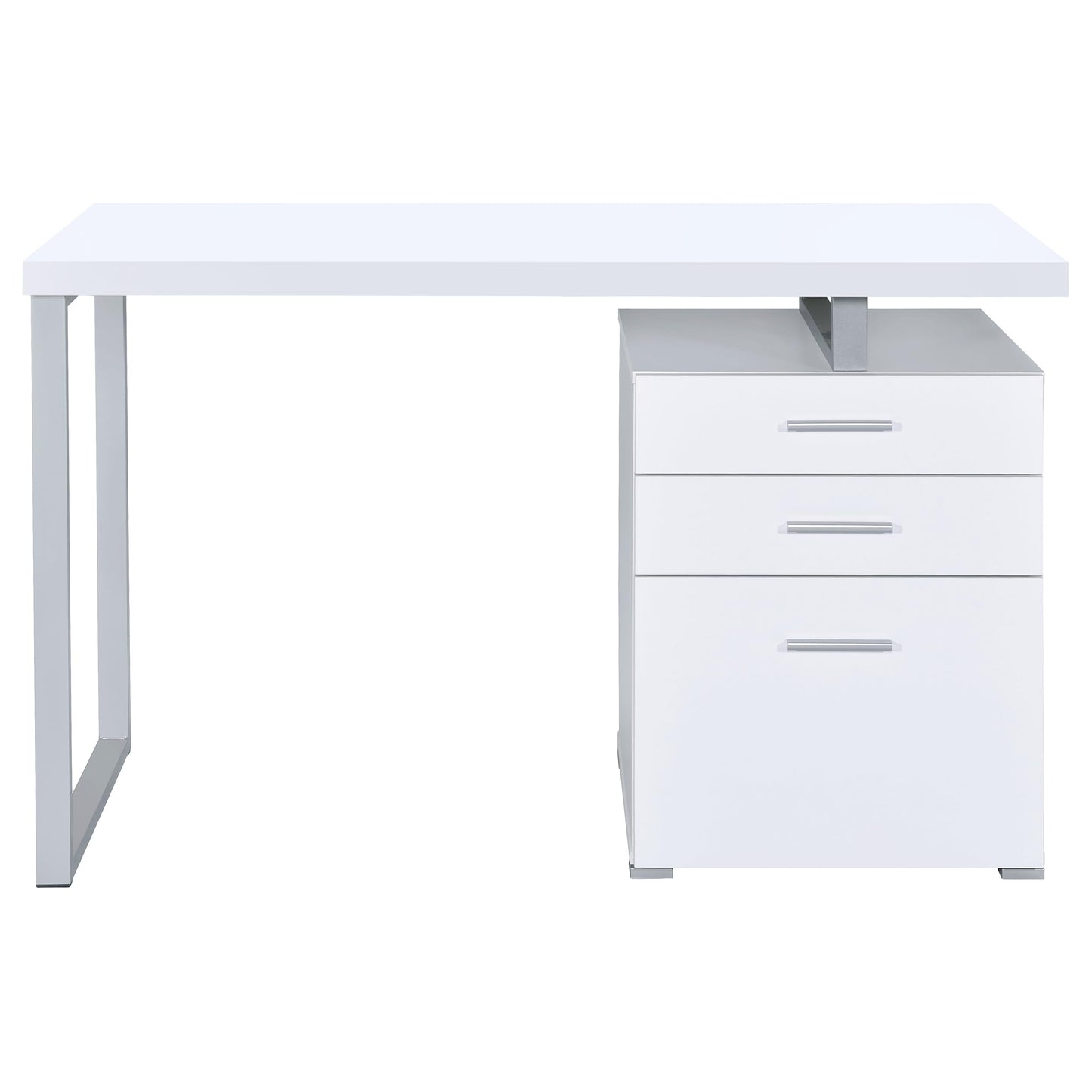 Coaster Home Furnishings Brennan Modern Contemporary Home Office 3-Drawer Writing Desk with Drawers Computer Desk Study Table File Cabinet Storage Silver Metal Frame White 800325