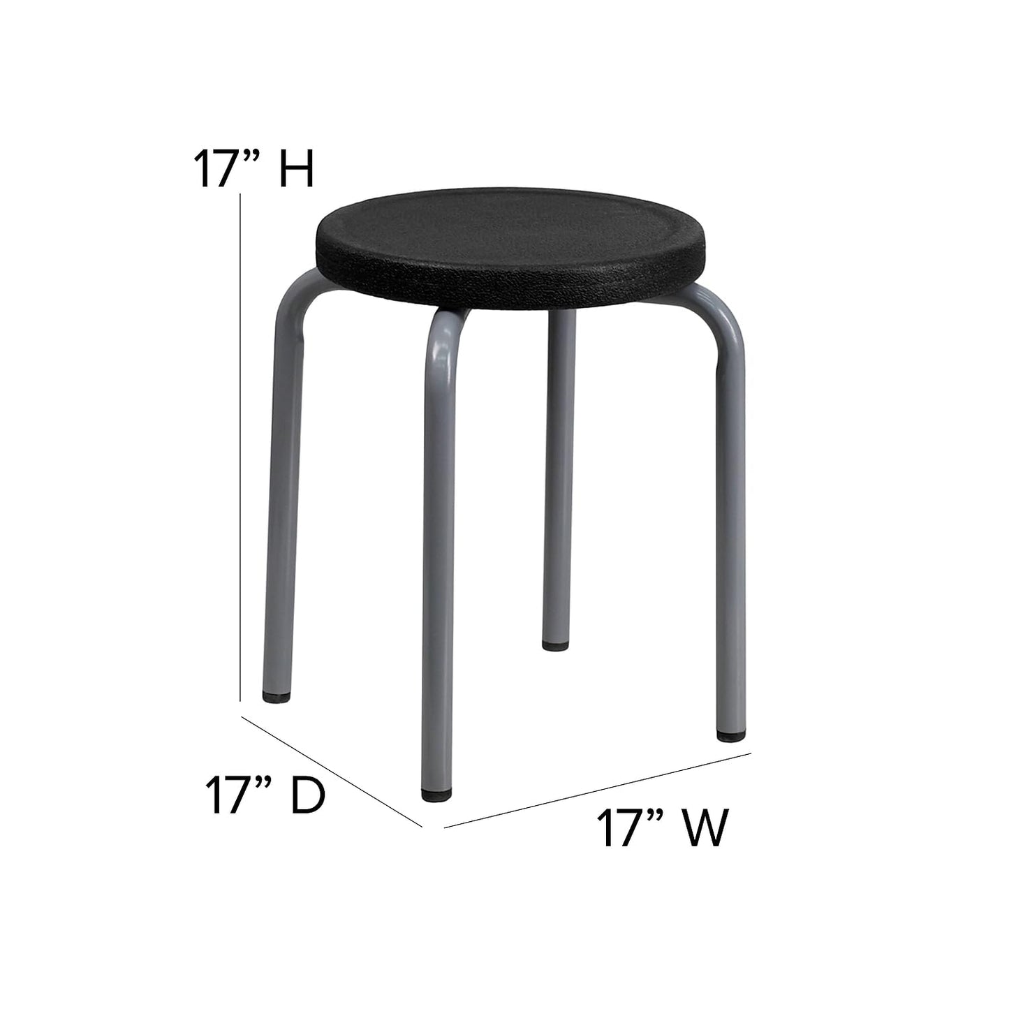 Flash Furniture Remington Stackable Stool with Black Seat and Silver Powder Coated Frame (Pack of 5)