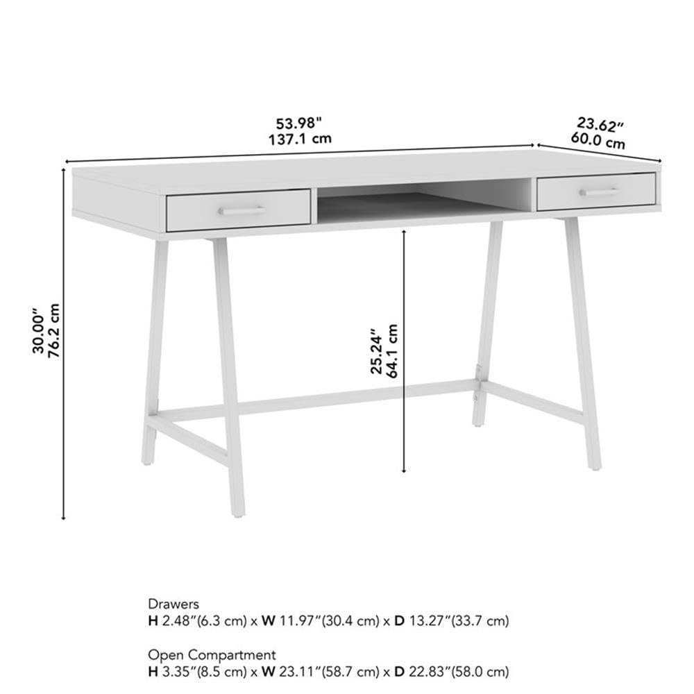 Bush Home Steele 54W Writing Desk with Storage in Pure White Oak | Large Wooden Computer Table for Home Office Workspace