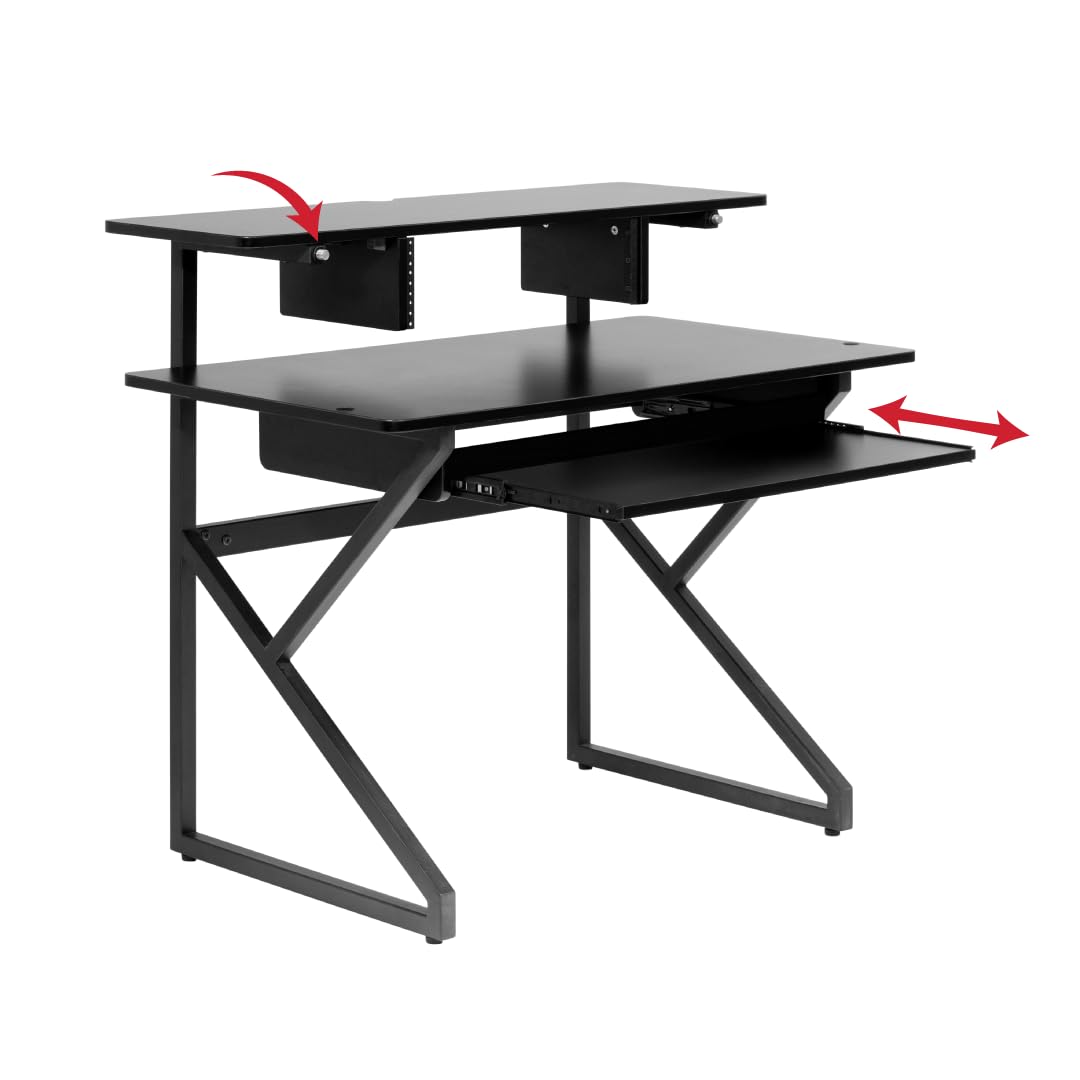 Gator Frameworks Content Creator Series Studio Desk Workstation with (3U) Rack Shelf and Sliding Keyboard Tray, Black Finish (GFW-DESK-MAIN)