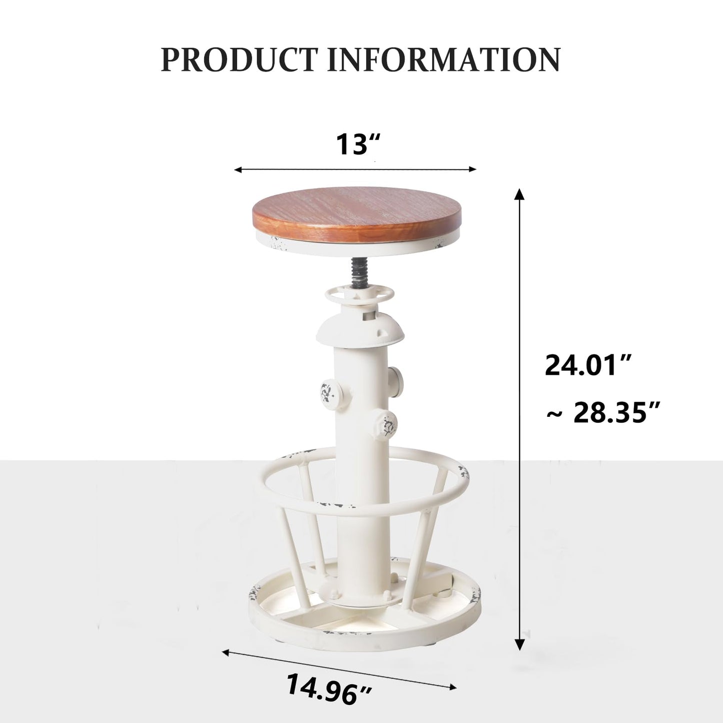 Topower Aged Antique Industrial Round Bottom Adjustable Height Cafe Coffee Retro Vintage Stylish Water Pipe Design Pub Kitchen Bar Stool (Antique White, Wooden Top)