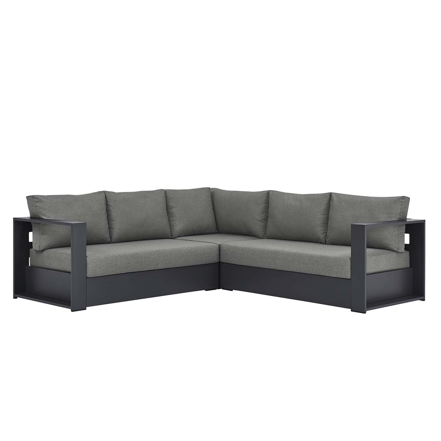 Modway Tahoe Aluminum 3-Piece Outdoor Patio Furniture Gray Charcoal, Modular Sectional Sofa Set with Weather-Resistant Cushions, Ideal for Deck, Backyard Poolside