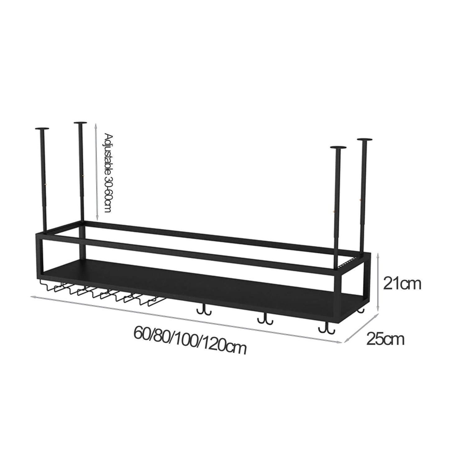 WXPWAMZ Vintage Industrial Metal Hanging Wine Glass Rack Under Cabinet Shelf for Restaurant Cafe Kitchen nization and Storage 60x30x21cm