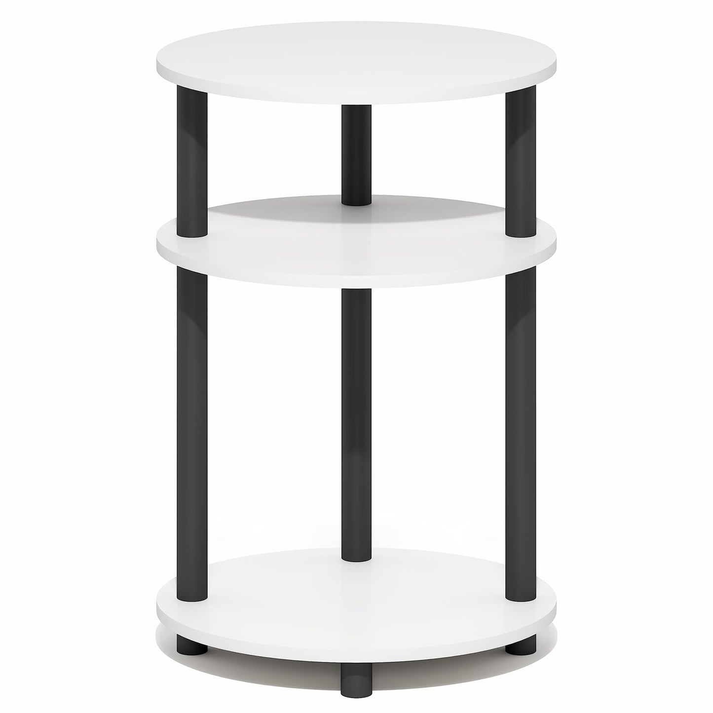 Furinno Turn-N-Tube Side Table, 3-Tier Oval End Table, Night Stand, Bedside Table, for Living Room, Bedroom, White/Black