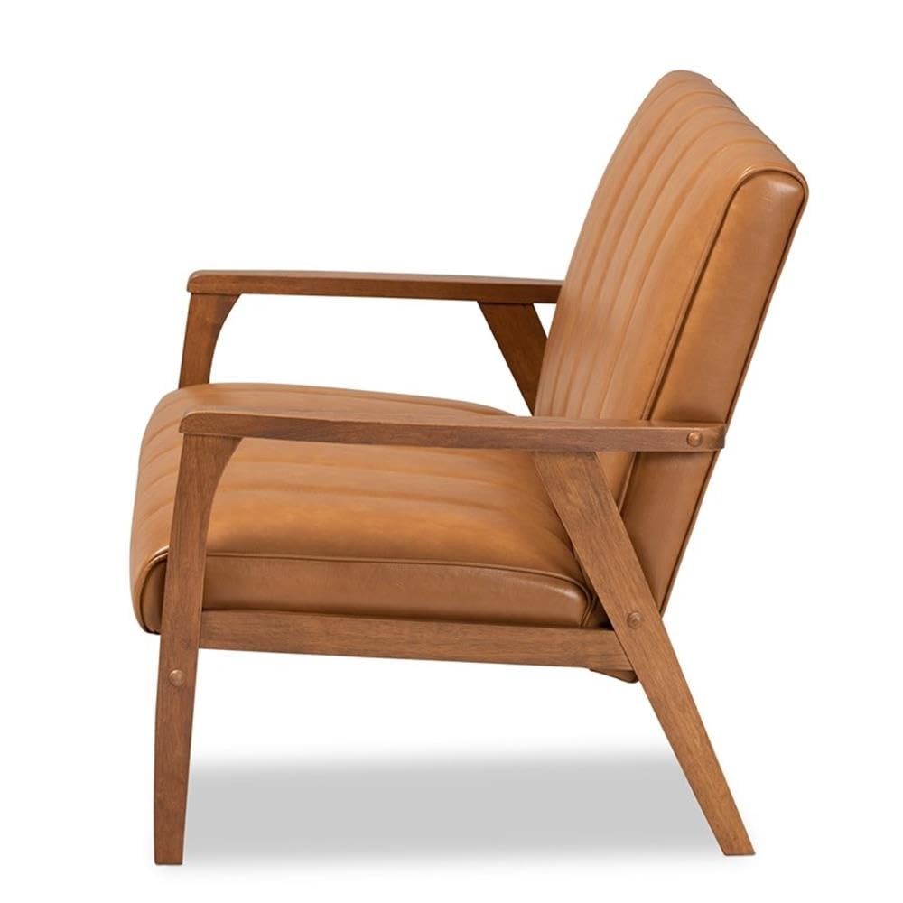 Baxton Studio Nikko Mid-century Modern Tan Faux Leather Upholstered and Walnut Brown finished Wood Loveseat