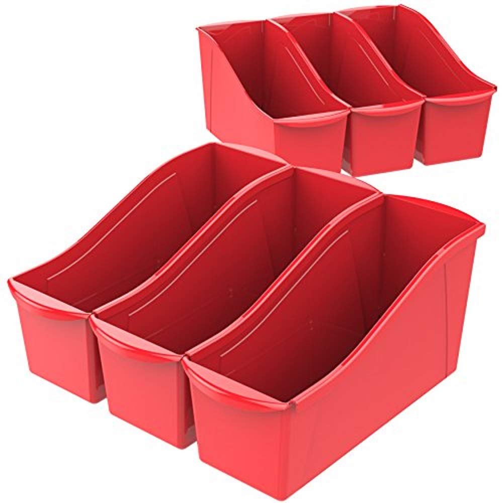 Storex Large Book Bin, 14.3 x 5.3 x 7", Crimson, Case of 6 (71191U06C)