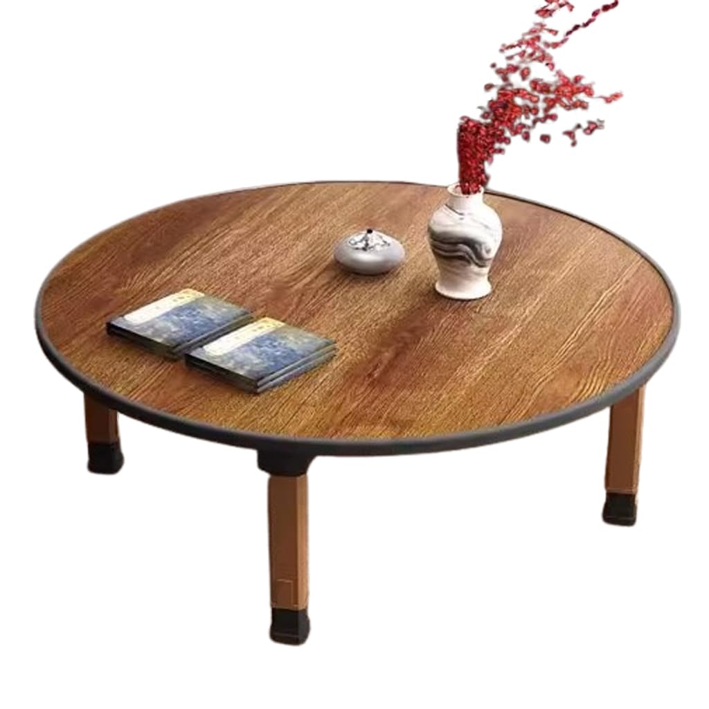 WIKLMOTH Folding Round Japanese-Style Tea Coffee Table Low Table, Foldable Dining Table, Study Table, Small Desk, for Tatami Sitting On The Floor Bedroom Bay Window Tea Room, Space Save(60 * 60cm)