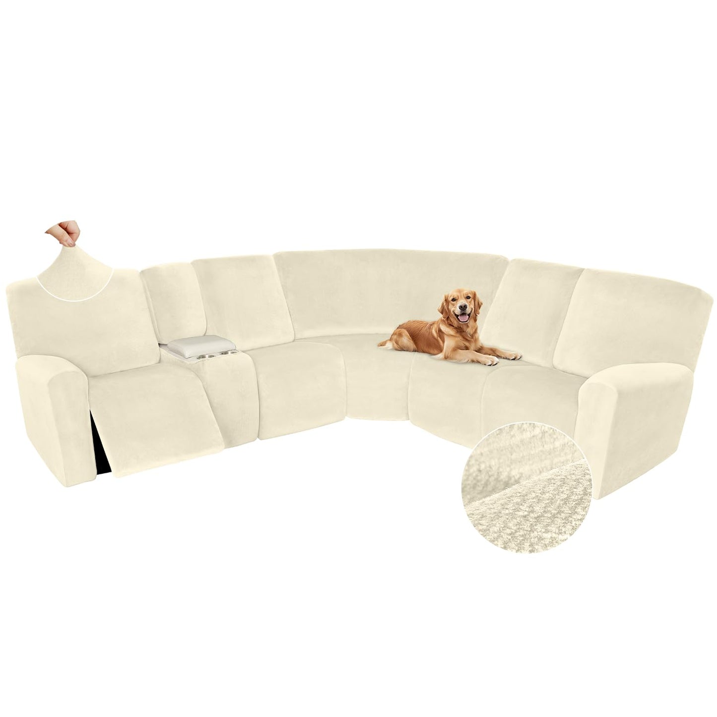 Arfntevss Sectional Recliner Couch Covers Velvet Washable Corner Sectional Sofa Cover for Reclining Stretch Soft Thick L Shape Recliner Slipcover Set (5 Seat with 1 Console Cover, Beige)