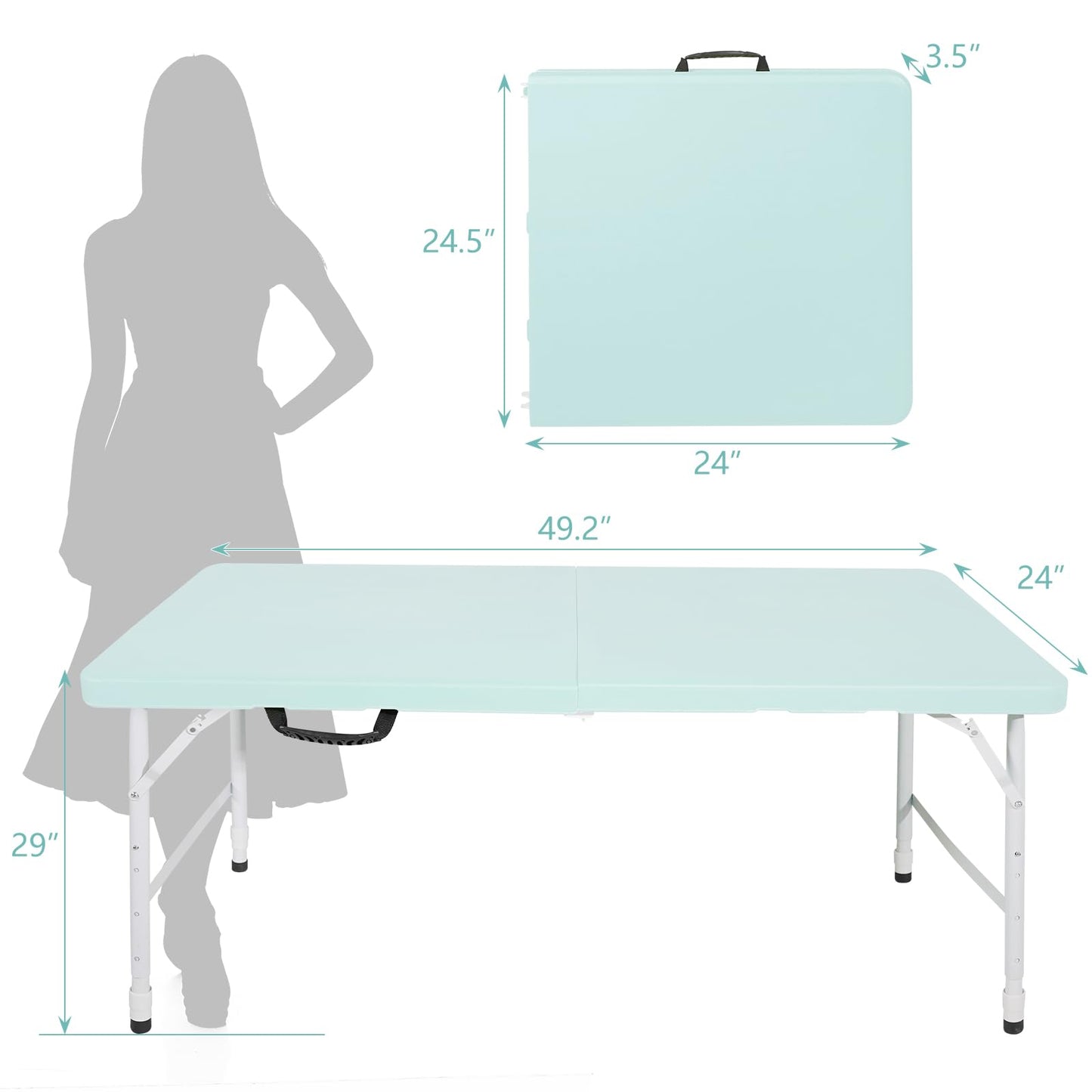 SculPong 4 FT Folding Table with Carry Handle, Portable Fold-in-Half Plastic Table, Rectangle Foldable Table for Indoor/Outdoor Blue