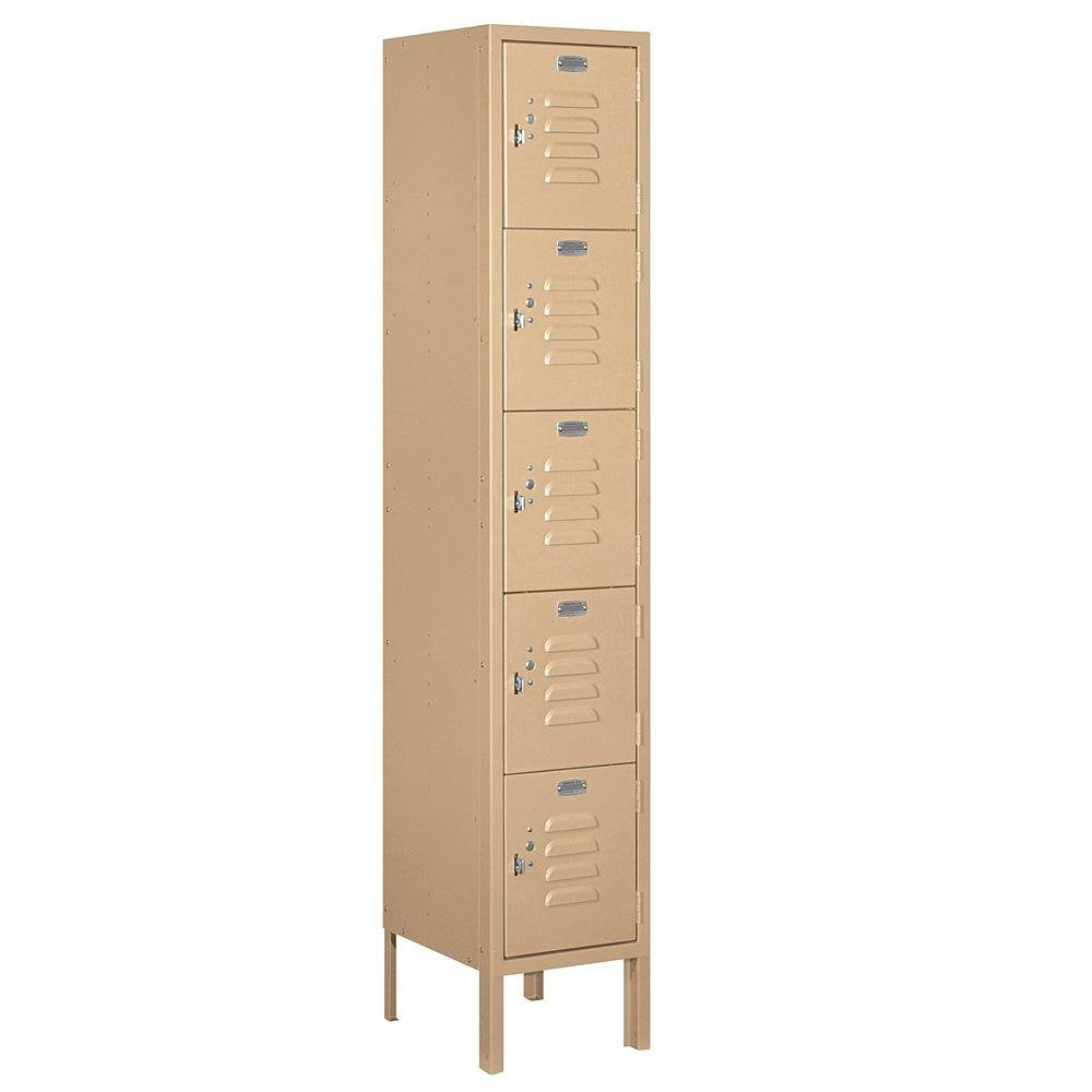 Salsbury Industries 65152TN-U Five Tier Box Style 12-Inch Wide 5-Feet High 12-Inch Deep Unassembled Standard Metal Locker, Tan Brown