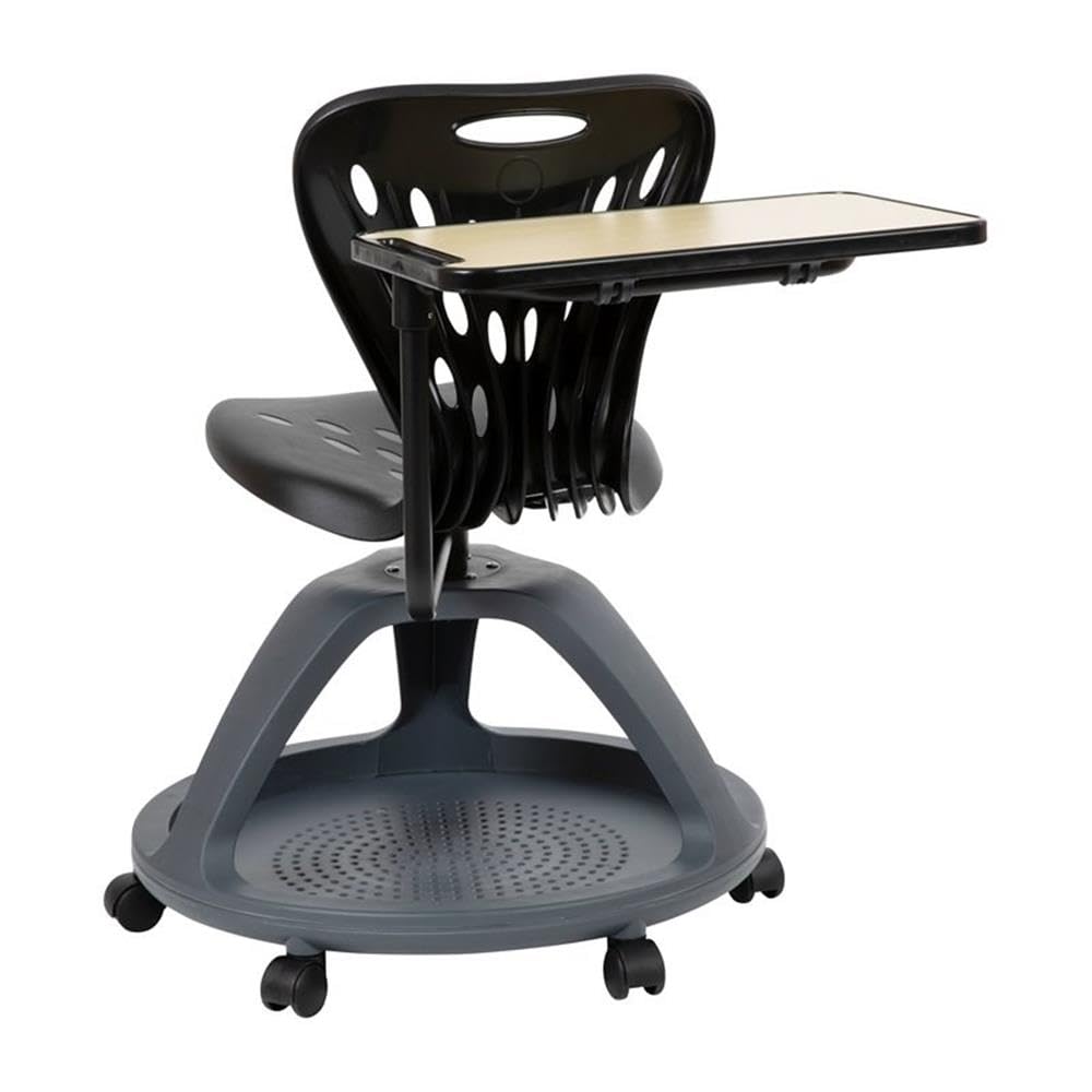 Flash Furniture Laikyn Black Mobile Desk Chair with 360 Degree Tablet Rotation and Under Seat Storage Cubby