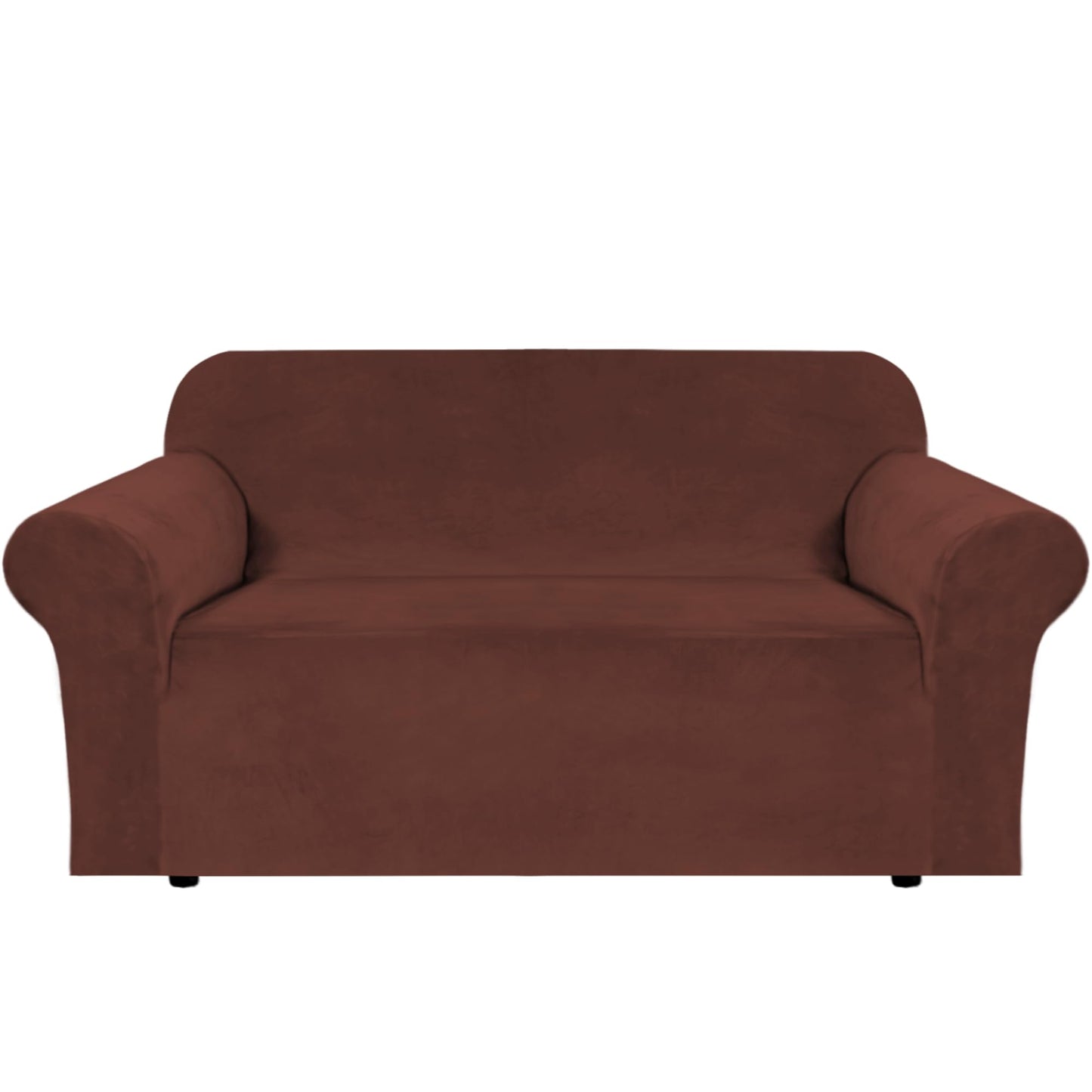 H.VERSAILTEX Stretch Velvet Loveseat Covers for 2 Cushion Couch Covers for Living Room Sofa Covers Slipcovers with Non Slip Straps Bottom, Ultra Thick Comfy Velour (Width 58"-72", Burnt Brick)