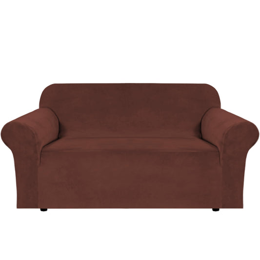 H.VERSAILTEX Stretch Velvet Loveseat Covers for 2 Cushion Couch Covers for Living Room Sofa Covers Slipcovers with Non Slip Straps Bottom, Ultra Thick Comfy Velour (Width 58"-72", Burnt Brick)