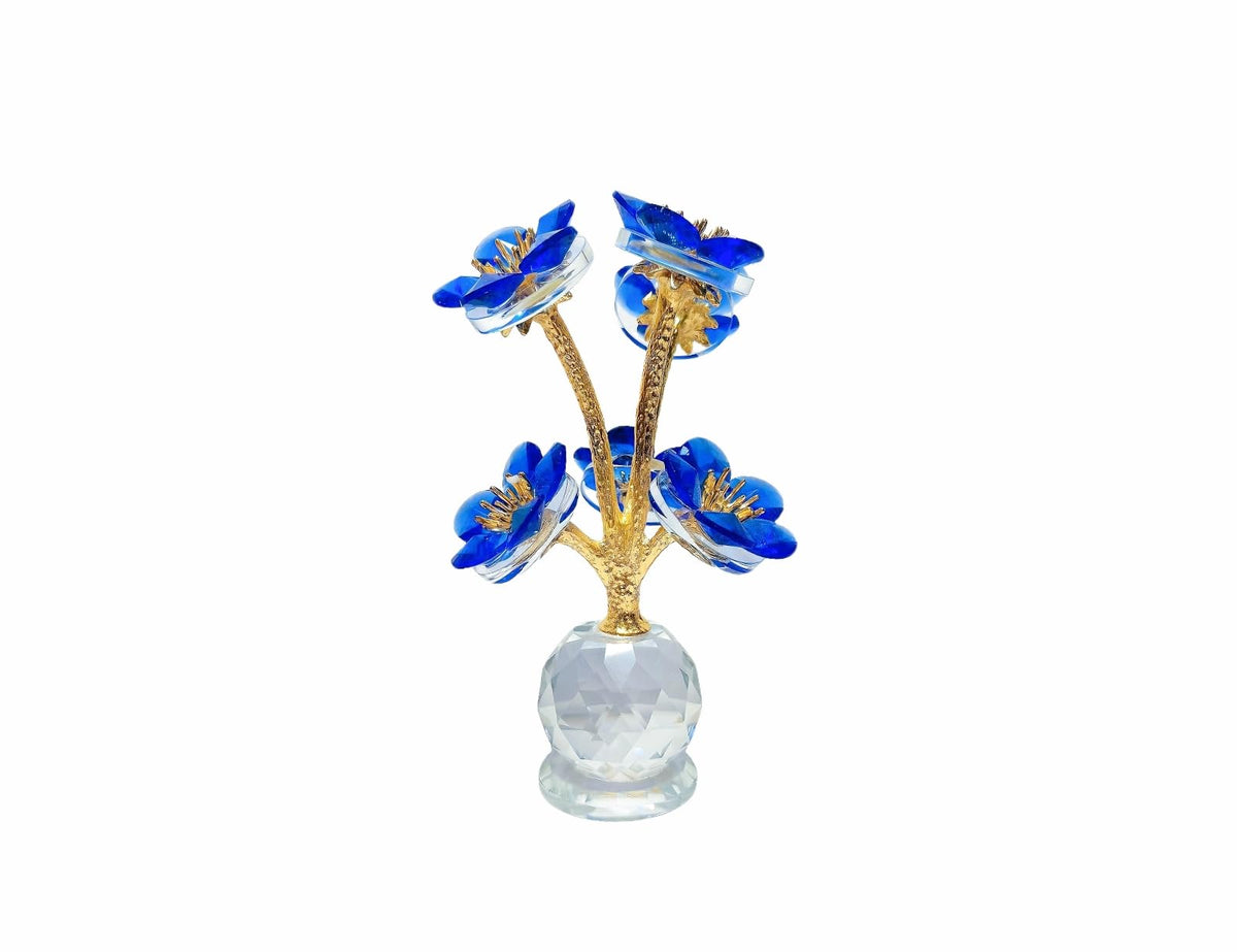 WF Crystal Flower Tree Figurine, Artificial Flowe, Easter Decorations Decorative Glass Sculpture for - Home Office Desk Student Study Room Accent, Modern Minimalist Table Centerpiece 6.6" (Blue)