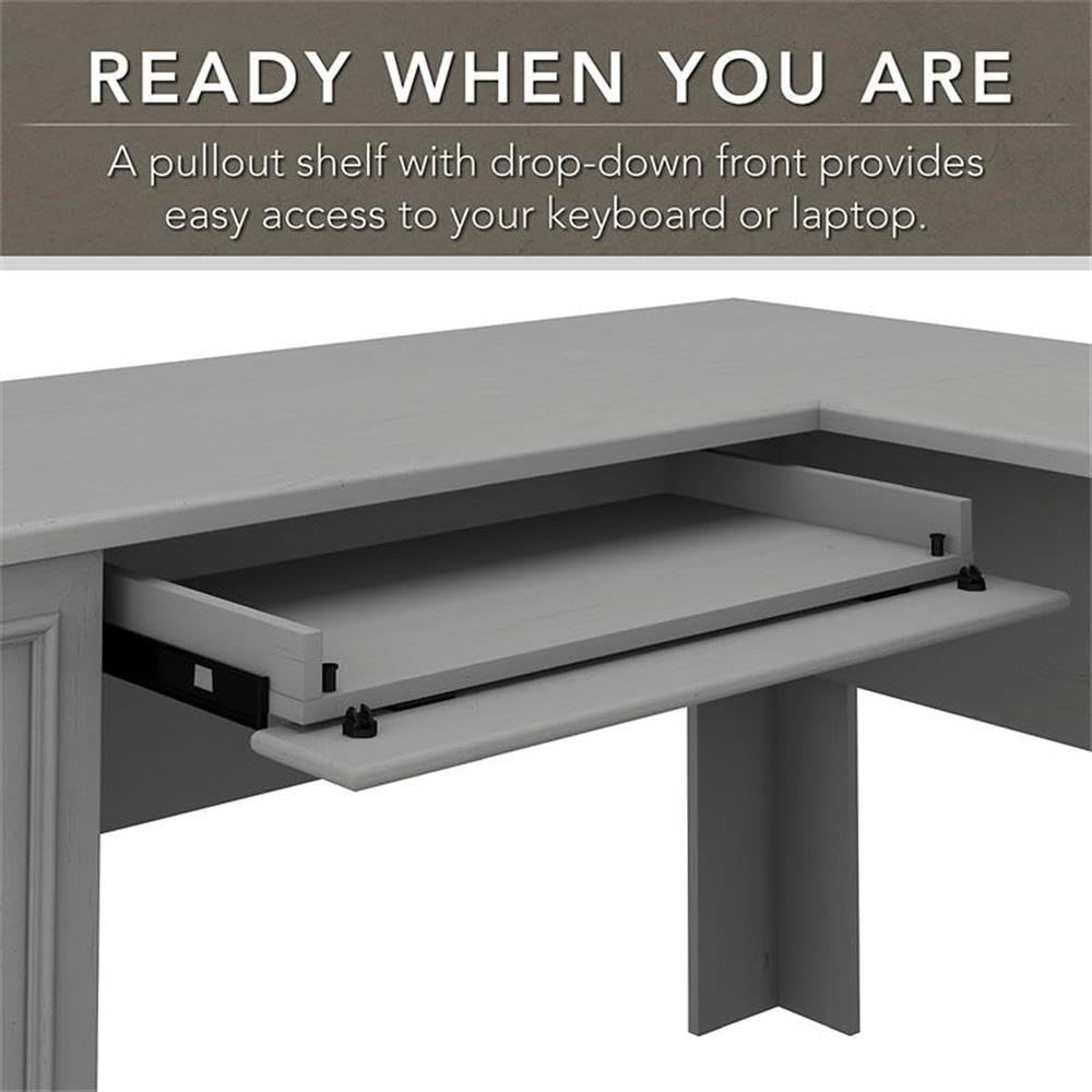 Bush Furniture L Shaped Desk with Drawers and Storage Cabinet with Charming Antique Pewter Accents | Fairview Collection Corner Computer Table for Home Office | 60Wx60Dx31H