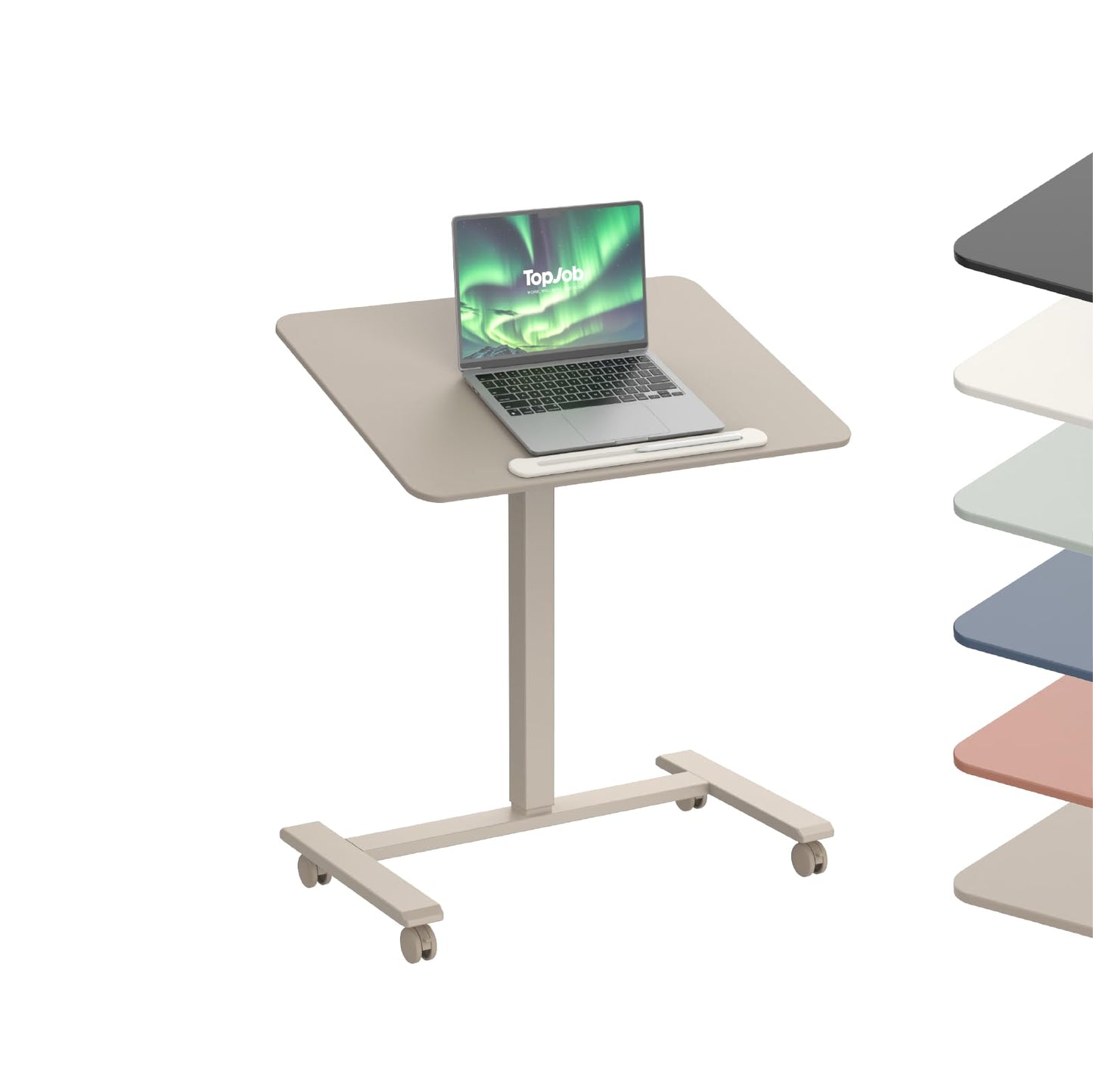 TopJob ANYDESK FOLD Mobile Standing Desk, Portable with Lockable Wheels, Foldable Stand Desk, Rolling Computer Workstations, Used for Home, Couch Side Table, Bedside Table in Bed Room Kitchen (Sand)