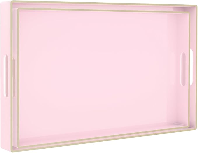 MAONAME Pink Serving Tray Set of 2, Plastic Decorative Trays