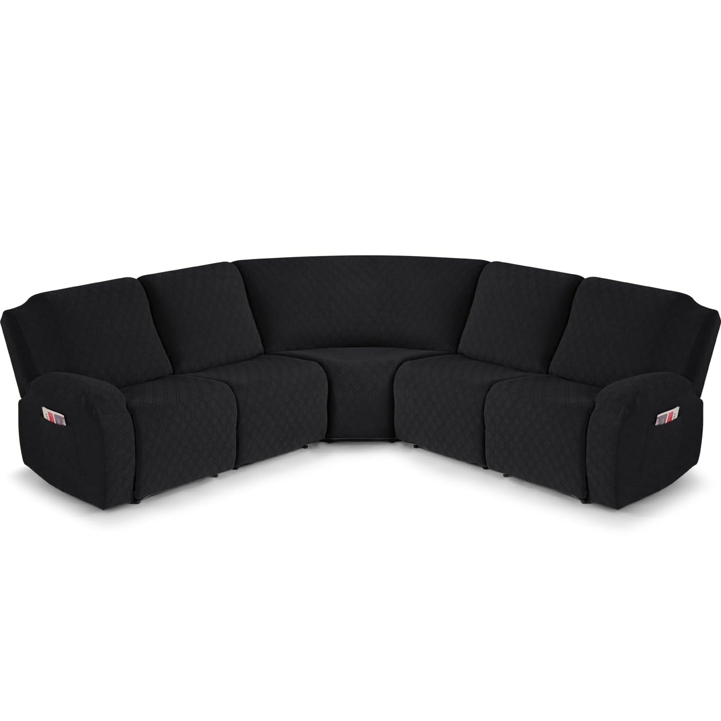 VANSOFY Extra Large Reclining Sectional Couch Covers, Washable 5-Piece Sofa Covers for L Shape Sectional Sofa Corner Seater, Thick, Soft Sofa Slipcovers (5 Seat Recliner Cover，Black)
