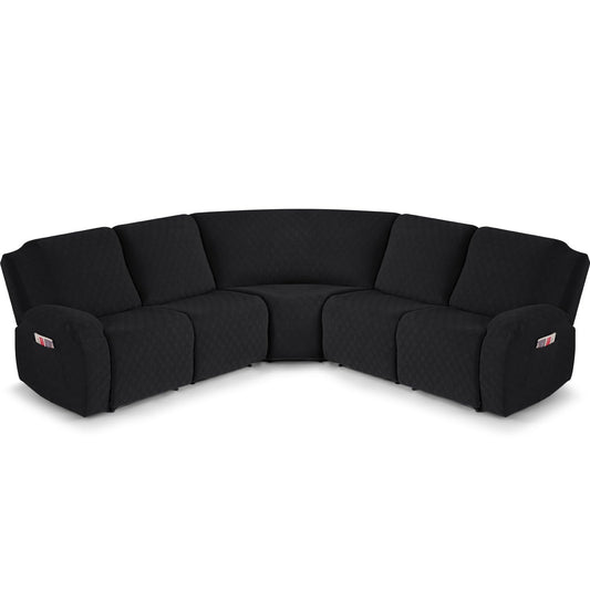 VANSOFY Extra Large Reclining Sectional Couch Covers, Washable 5-Piece Sofa Covers for L Shape Sectional Sofa Corner Seater, Thick, Soft Sofa Slipcovers (5 Seat Recliner Cover，Black)