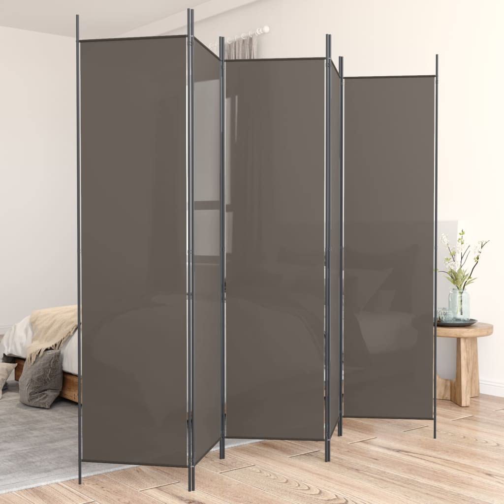vidaXL 5 Panel Room Divider, Folding Privacy Screen for Room Separation, Freestanding Divider Screen for Home Office, Modern Style, Anthracite Fabric